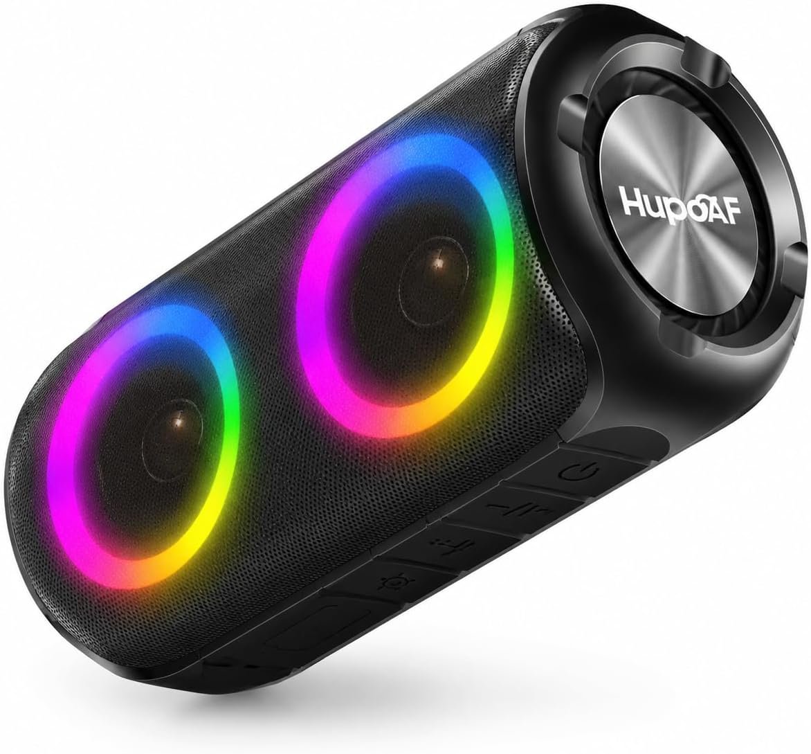 Hupoaf Bluetooth Speaker, 2026 New Portable Wireless Speaker IP7 Waterproof | 6D Loud Sound, HD Call, RGB Lights, 12H Playtime for Home/Party/Outdoor/Beach, Electronic Gadgets, Birthday Gift