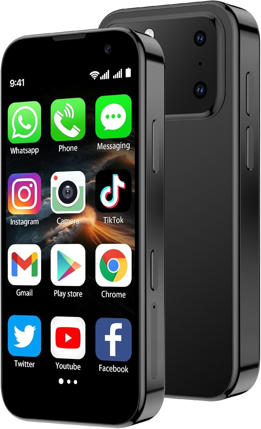 Mini Smartphone 3.0″ HD Touchscreen – Unlocked Android Compact Mobile Phone for Kids & Students | Smallest Cell Phone for Travel Backup & Digital Detox | WiFi, GPS, Face ID, Dual SIM, 2GB+16GB, Black