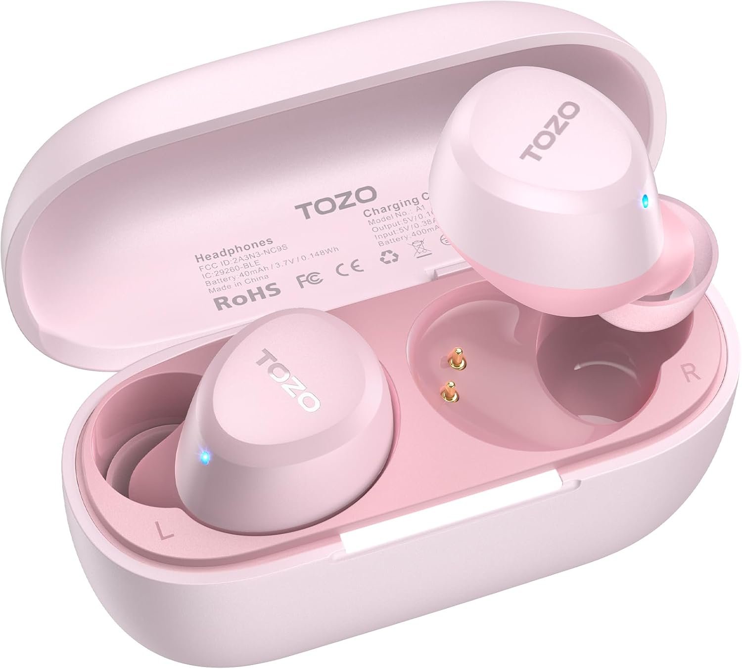 TOZO A1 Wireless Earbuds Bluetooth 5.3 Light Weight in Ear Headphones | IPX5 Waterproof, 2 Mics for AI Calls, Immersive Premium Sound Bass Ear buds with Charging Case, 32 Presets EQ via TOZO App