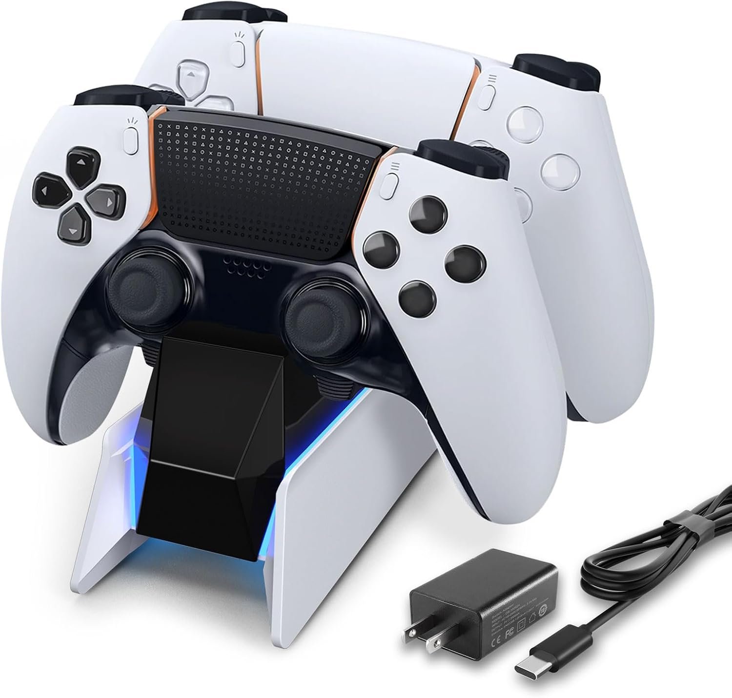 afbptek PS5 Controller Charging Station Dock, Dual Charging for Dualsense, playstation 5 Wireless Accessories with Blue LED ON/Off Automatically