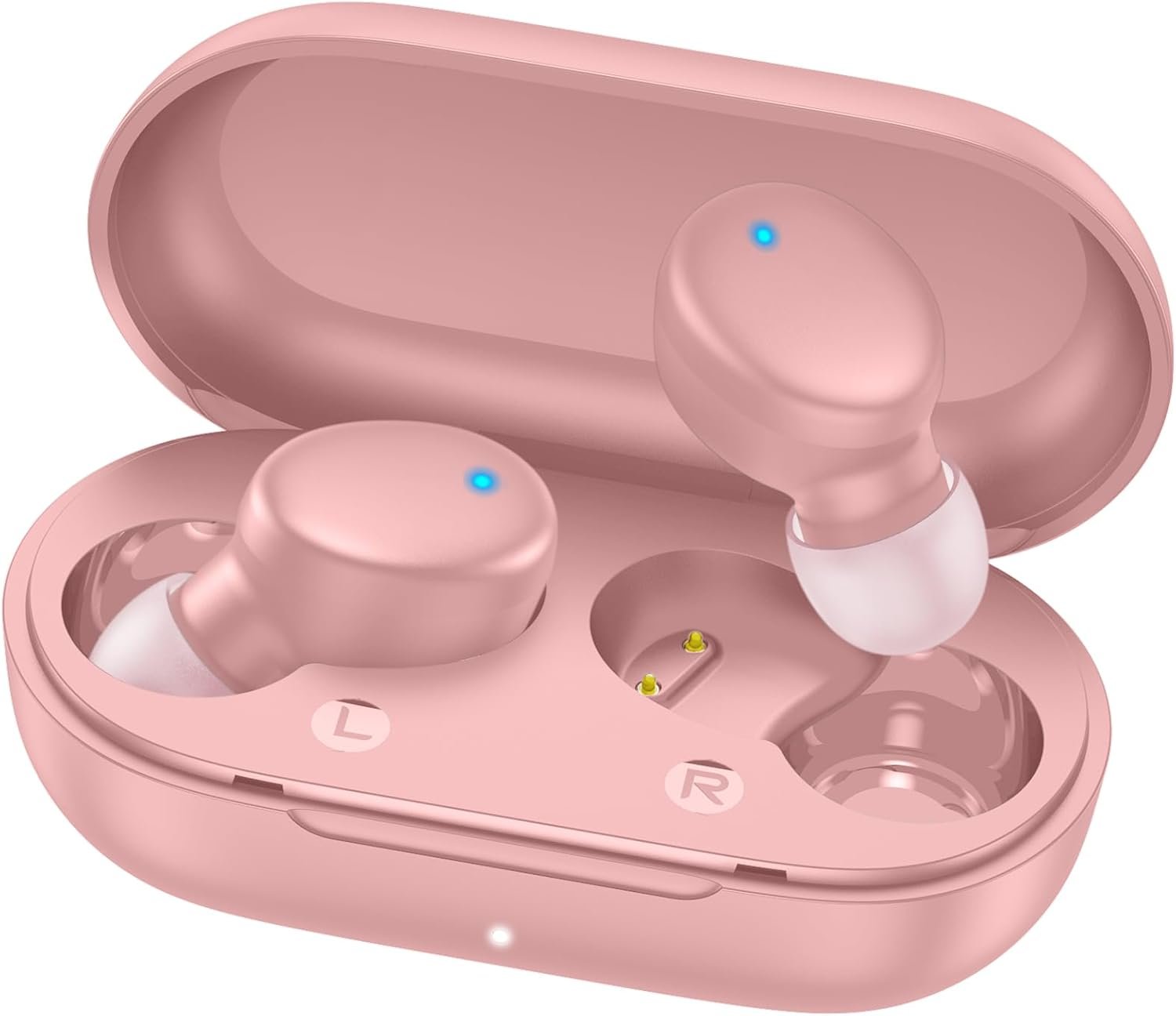MOZOTER Mini Wireless Earbuds Bluetooth 5.3 in Ear Headphones Headsets | Light Weight,60Hrs Playtime Ear Buds with Charging Case,Smart Touch Control,Premium Sound with Deep Bass for Sport-Pink