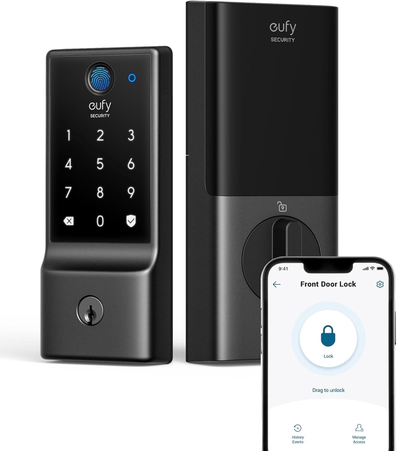 eufy Security Smart Lock C220, Fingerprint Keyless Entry Door Lock, Built-in Wi-Fi, App Remote Control, Front Door Smart Lock Deadbolt, 8Months Battery, Reliable Power, IP53 Waterproof, BHMA Grade 3 | Built-in Wi-Fi, App Remote Control, Up to 8-Month Battery, Front Door Smart Lock Deadbolt, IP53 Waterproof, BHMA Grade 3
