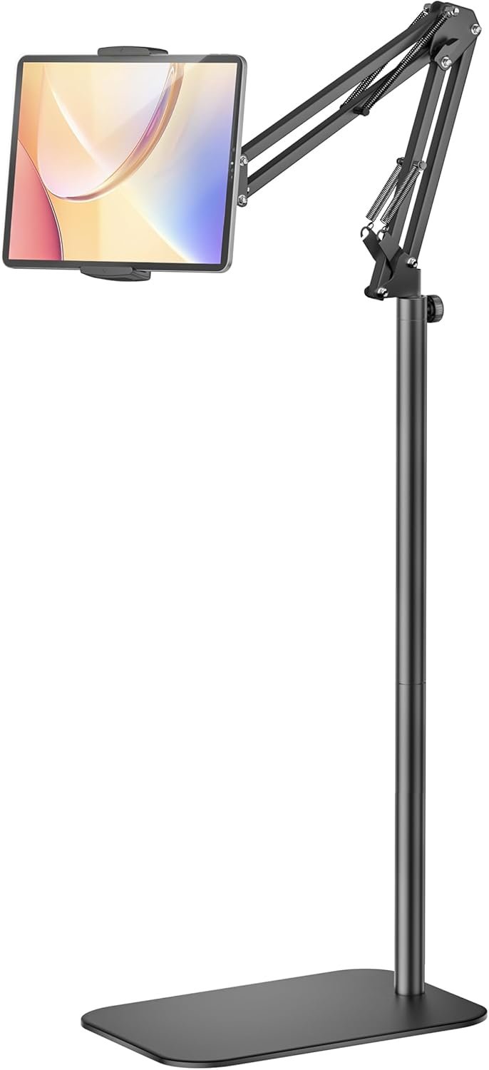 Tablet Floor Stand, 360-Degree Rotatable Metal Tablet Holder Stand, Adjustable Height and Angle iPad Stand,Universal Tablet Holder for iPad/Phone/Kindle/Tabs/E-Readers and all 4.7~12.9” Screen Devices