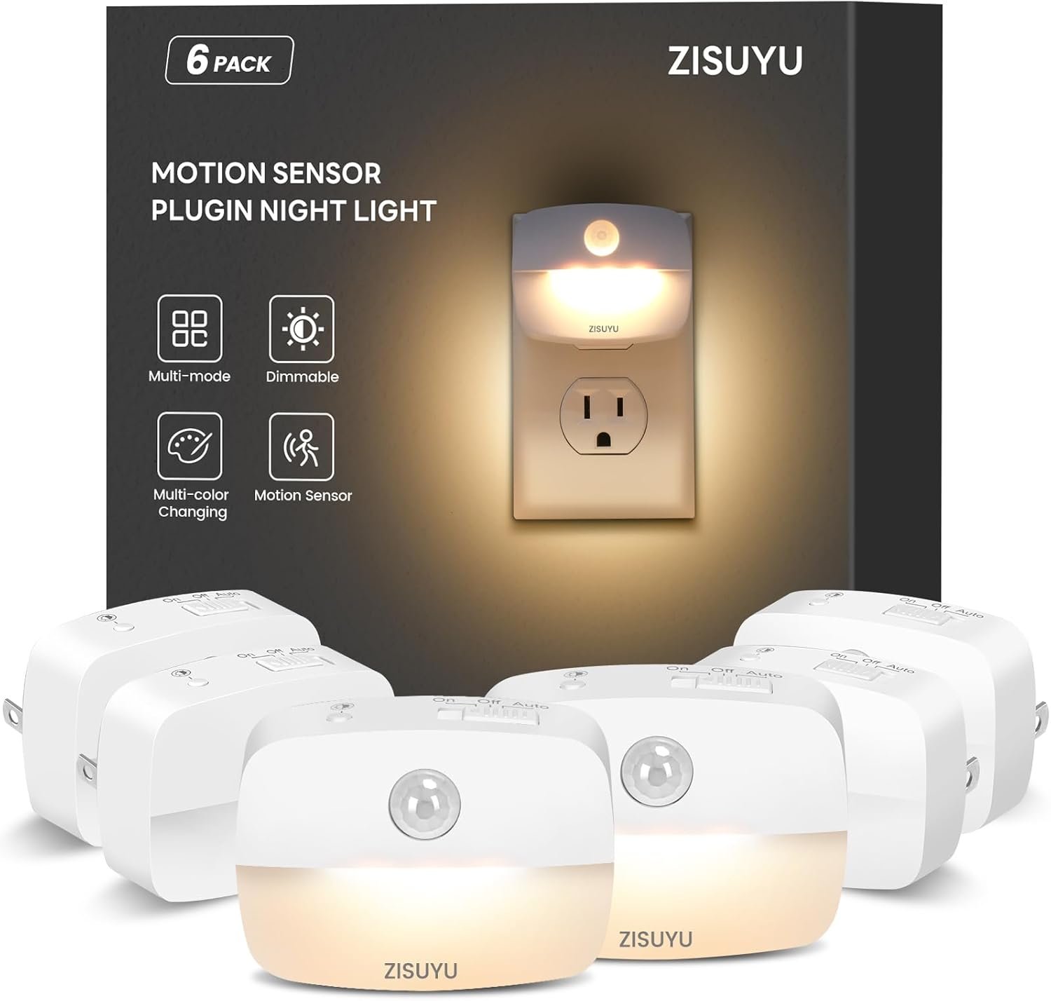 ZISUYU Plug-in LED Night Light with Motion Sensor,Dimmable,Color Changing