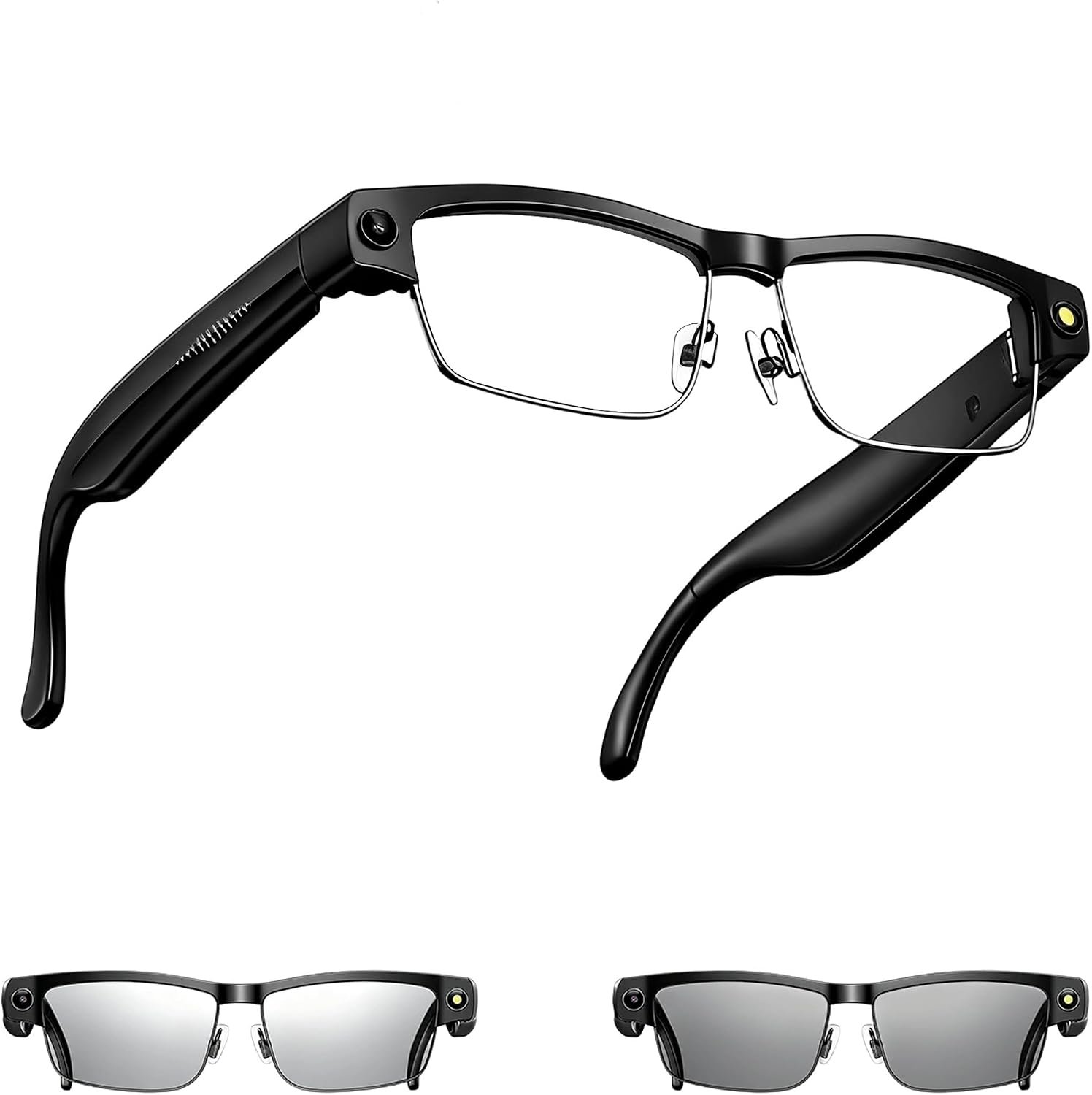 AI Smart Glasses with Camera, 8MP HD Video Recording, Real-Time Translation, Voice Assistant, camera glasses,ai glasses,Open-Ear Audio, Metal Frame, Auto Color-Changing Lenses for Travel & Vlogging