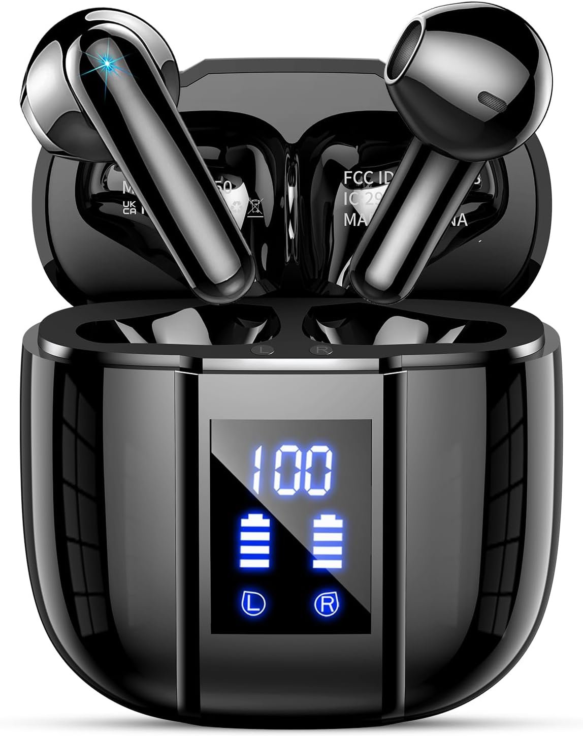 Wireless Earbuds BT5.4 Earbuds 48H LED Display IP7 ComfortFit Sports Black | Comfort fit, built-in mic, for sports & walking, compatible with Android & iOS