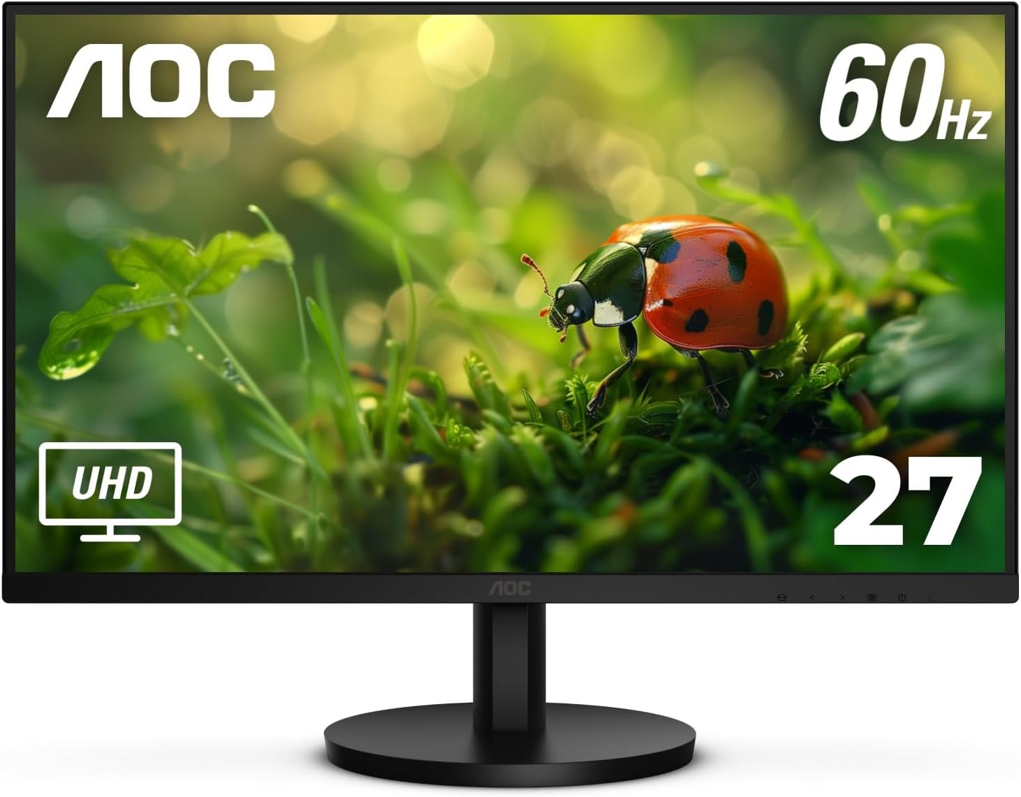 AOC 27 Inch Computer Monitor 4K UHD IPS HDR Built-in Speakers, U27B3A | 3840×2160 LED Monitor, 4ms GtG, Adaptive Sync, HDMI 2.0, DP 1.4, Earphone Out, VESA, Flicker-Free, Low Blue Light