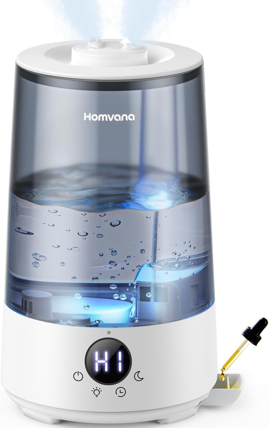 Homvana 3.6L Top-Fill Cool Mist Humidifiers for Bedroom, Large Room &Plants | 23dB Quiet, Easy-to-Clean 2-in-1 Baby Humidifier & Oil Diffuser for Congestion Relief, Last for 4 Night (Grey)