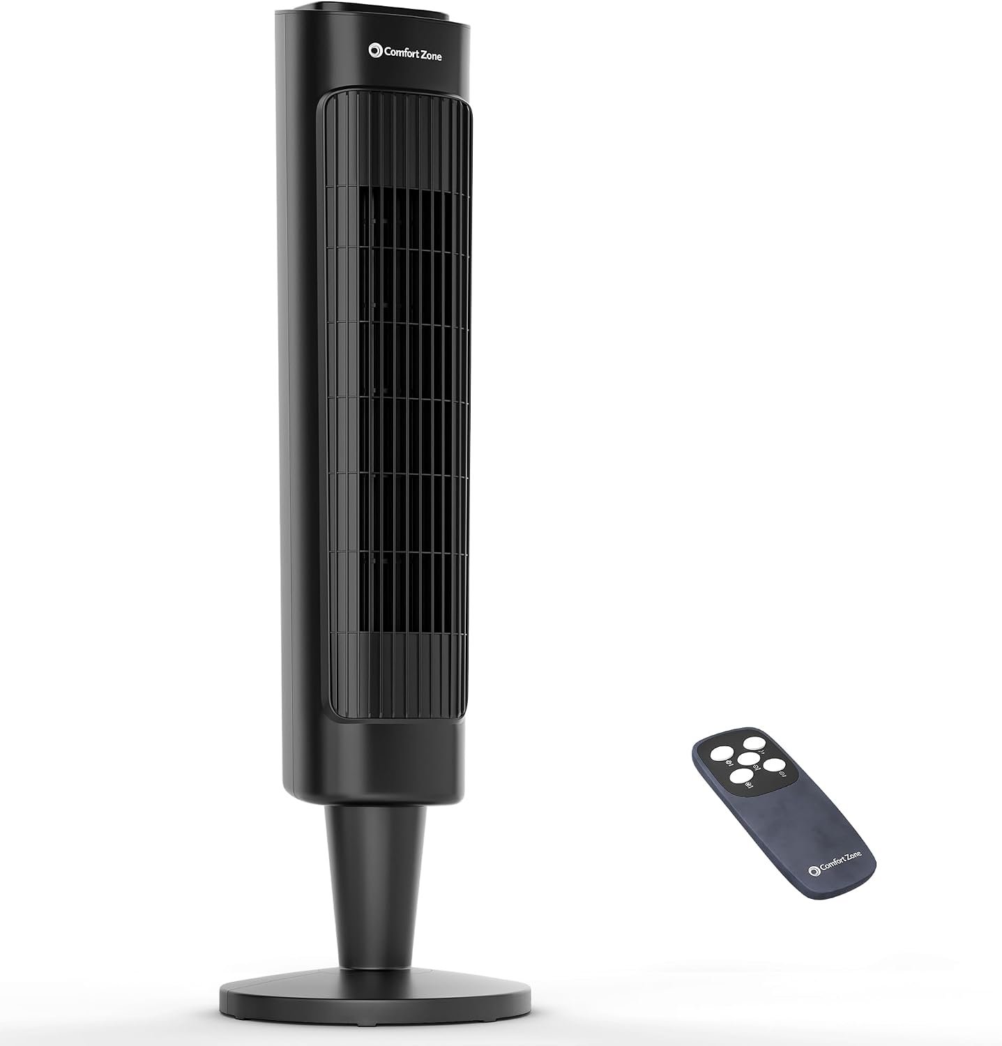 Comfort Zone 36-Inch Oscillating Tower Fan with Remote Control – Quiet Cooling Fan for Bedroom and Office, 3 Speeds & 3 Modes (Normal, Natural, Sleep), 12-Hour Timer, Space-Saving Design, Black