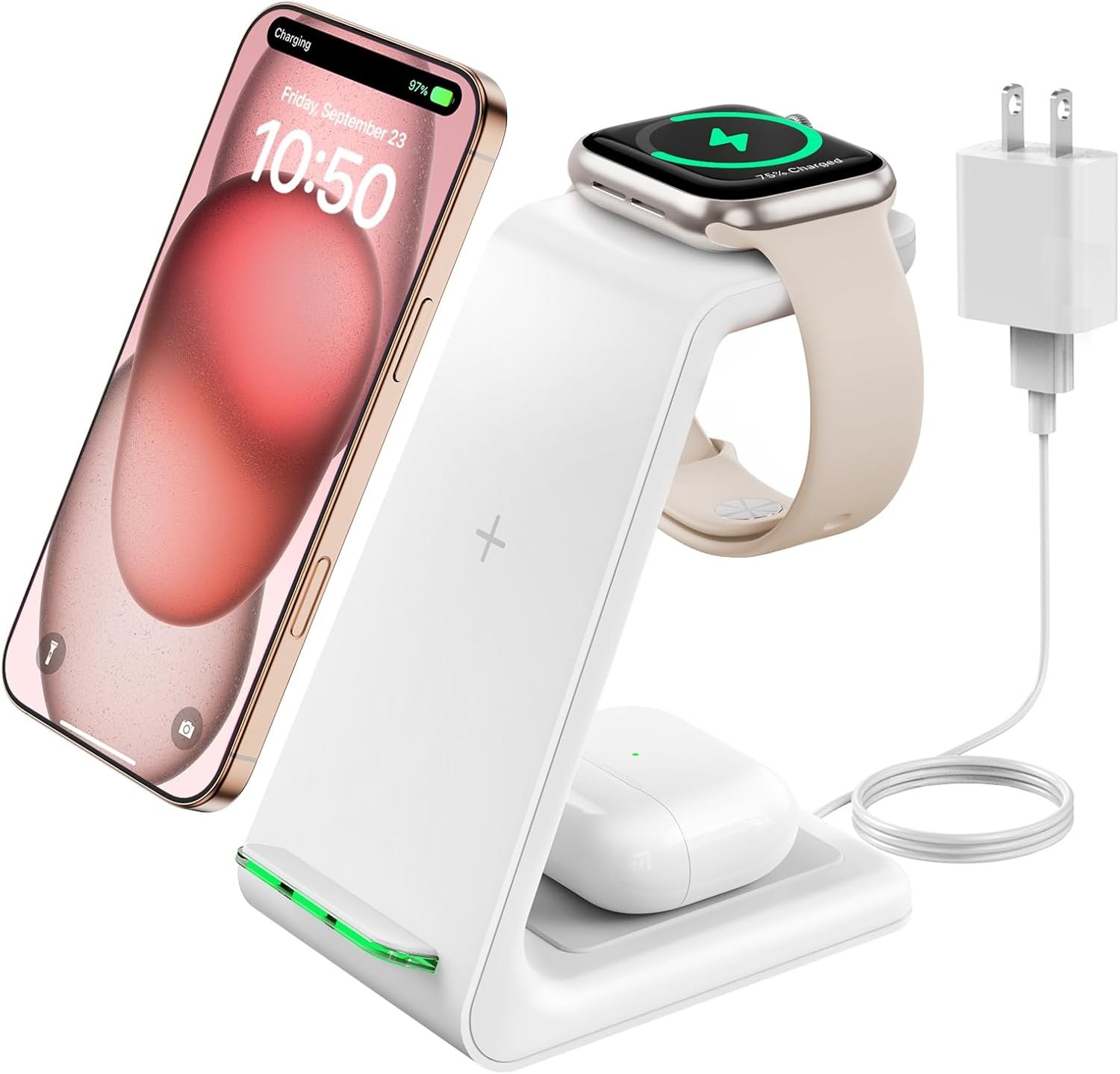 GEEKERA 3 in 1 Wireless Charging Station for Apple, Fast Wireless Charger Stand Dock for iPhone 17 16 15 14 13 12 11 Pro Max Plus XR XS X, Apple Watch Ultra/11/10/9/SE/8/7/6/5/4/3/2, AirPods Pro/4/3/2