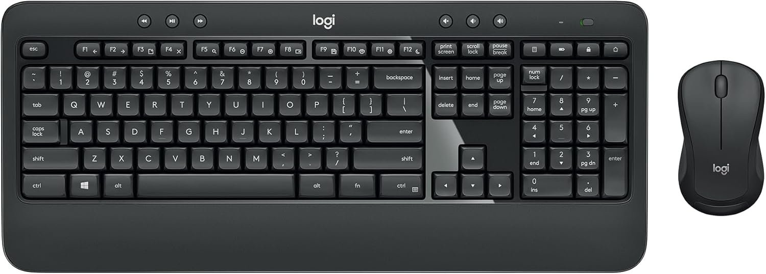 Logitech MK540 Full Size Advanced Wireless Keyboard and Mouse Combo | Full size quiet keyboard with number pad & integrated palm rest, full size ambidextrous mouse, includes USB-A Nano Receiver