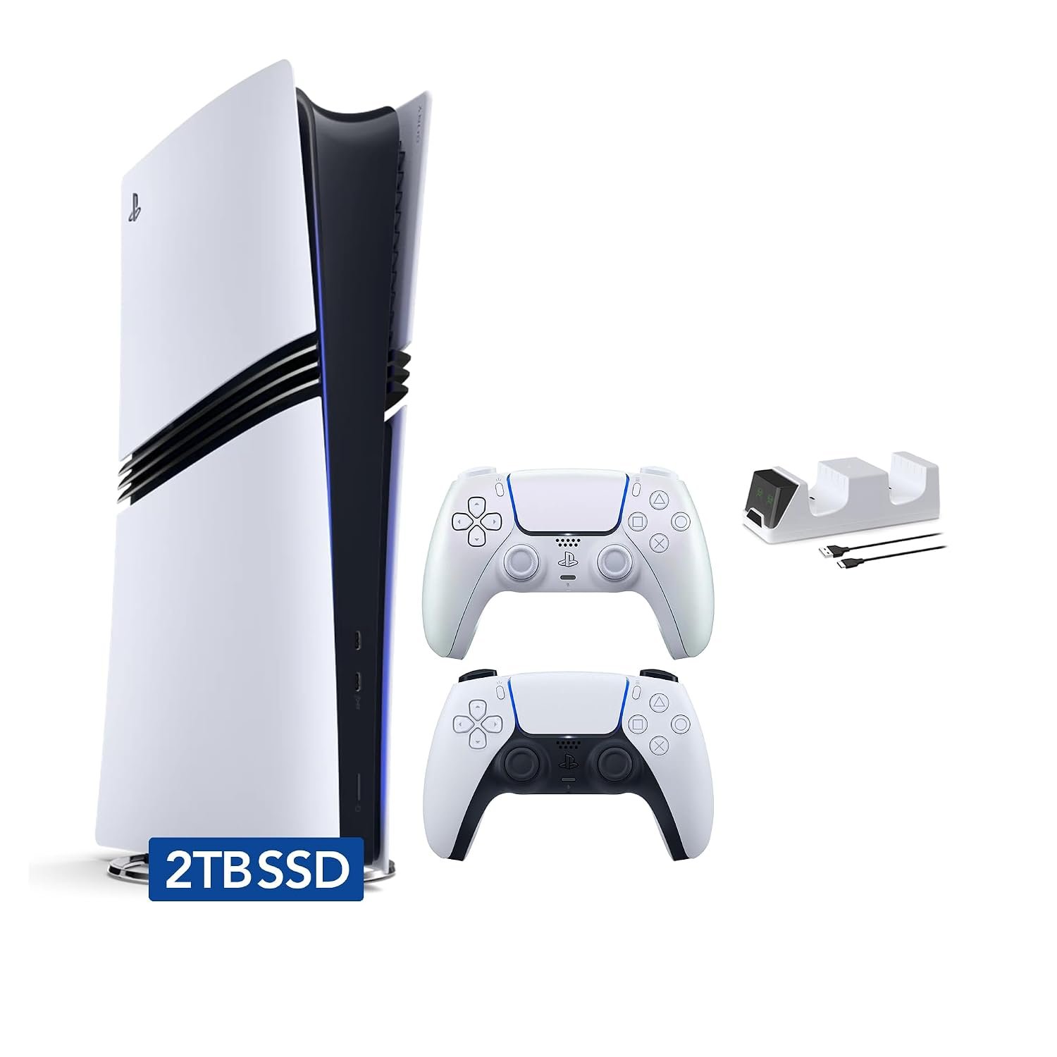 Sony PlayStation 5 Pro 2TB SSD Digital Console with Two Controllers, White and Chroma Pearl DualSense and Dual Controller Charger – Flagship PS5 Pro Console