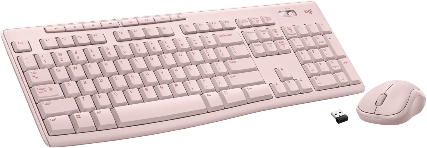 Logitech MK270 Full Size Wireless Keyboard and Mouse Combo – Rose | Full size keyboard with spill-resistant design, compact ambidextrous mouse, connect via single included USB-A Nano Receiver