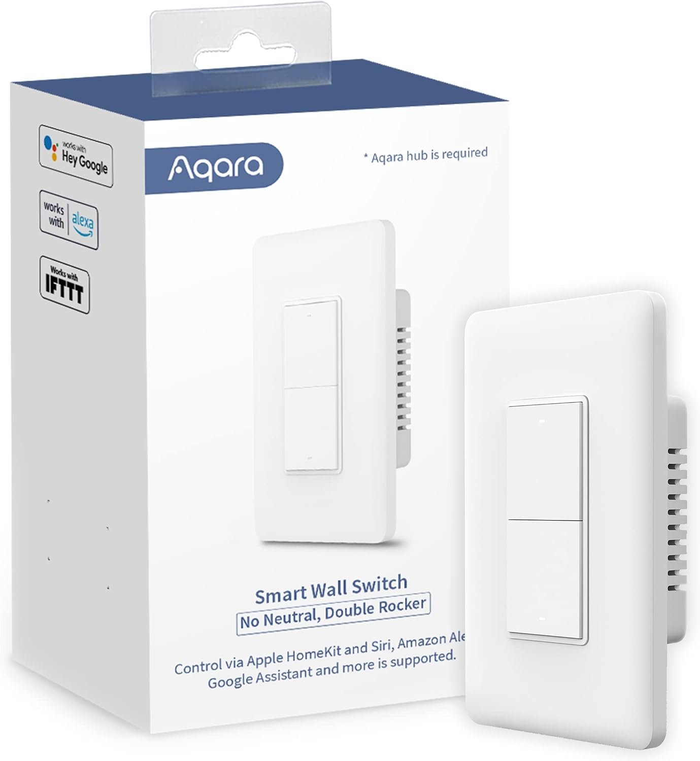 Aqara Zigbee Smart Light Switch (No Neutral, Double Rocker) | Remote Control and Set Timer for Home Automation, Requires Aqara Hub, Compatible with Alexa,Apple HomeKit,Google Home