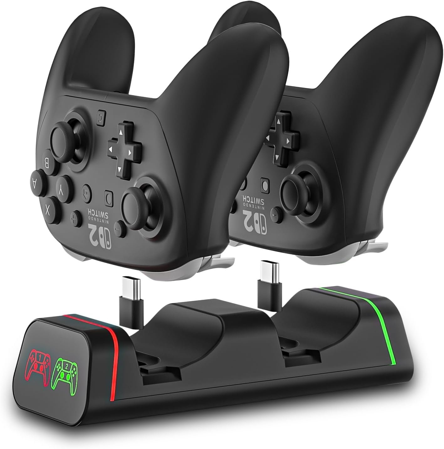 Controller Charging Dock for Switch Pro & Switch 2 Pro Controller, PS5 Controller, Xbox Series X|S & Elite 2, 2-Port LED Charging Station (Not for PowerA/3rd-Party Pro), 5V2A Recommended