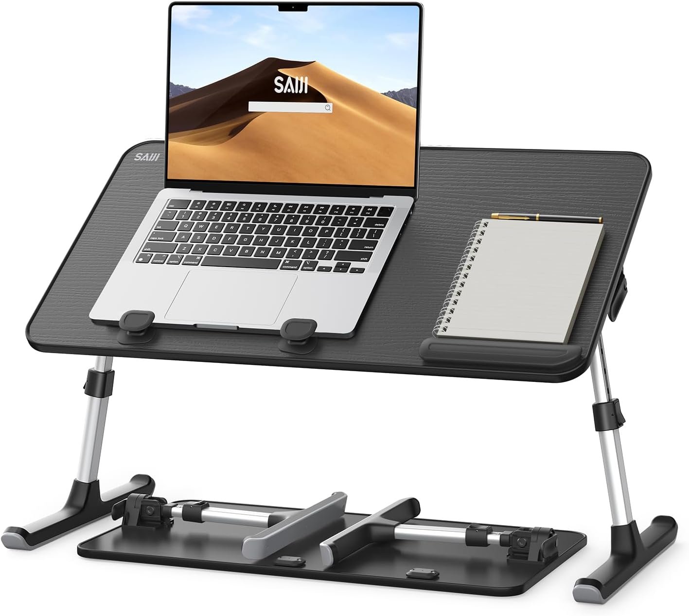 SAIJI Height & Angle Adjustable Laptop Stand for Bed, Lap Desk Bed Tray Table, Light Weight Foldable Portable Laptop Table for Couch Sofa Chair Floor Desk for Adults, Kids (52*30cm Black)