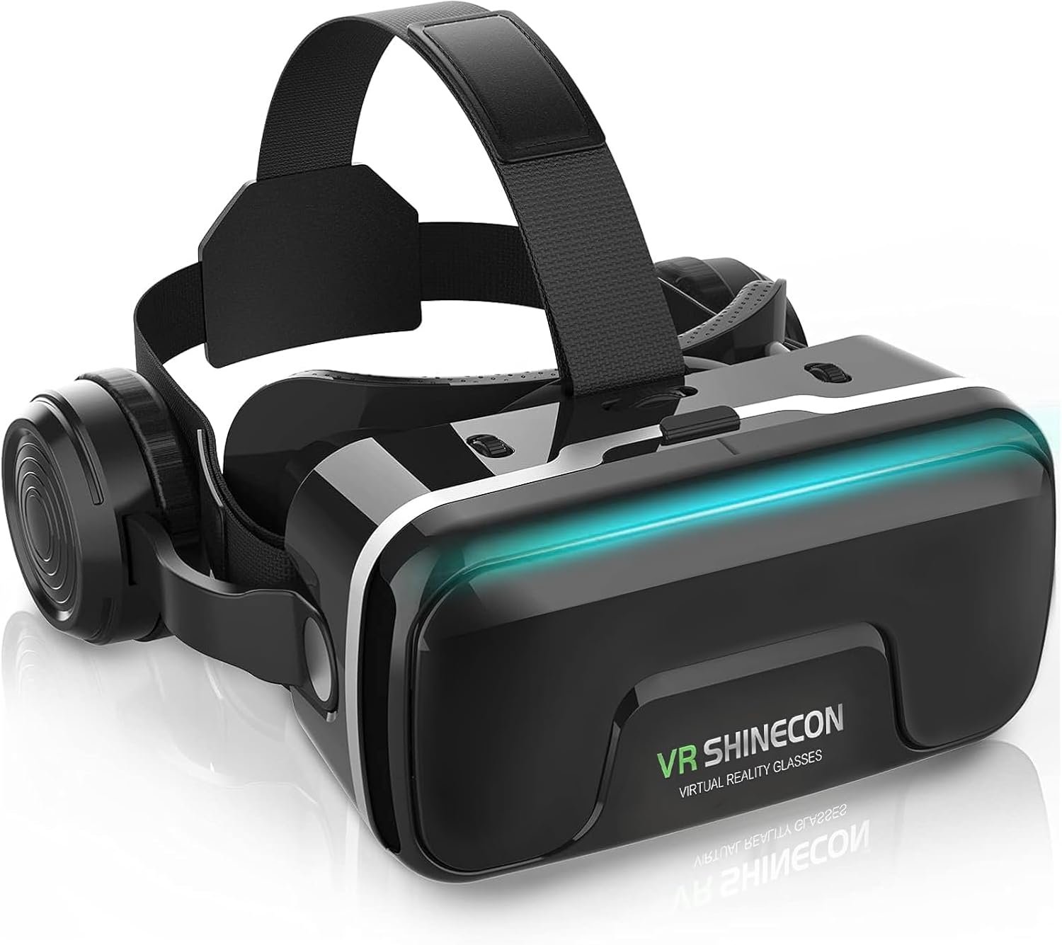 VR Headset with Built‑in Headphones – 120° FOV Aspherical Lenses for 3D Movies & Games (Smartphone Compatible)