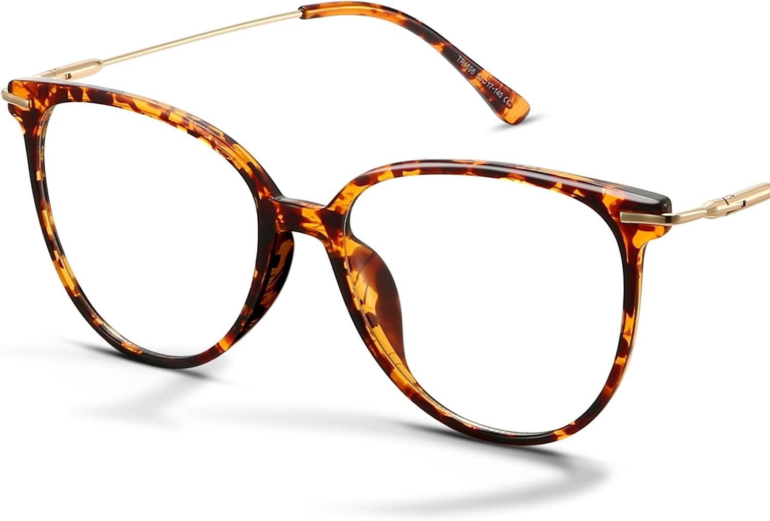 Gaoye Round Blue Light Blocking Glasses | UV400 Protection, Round TR90 Frames, Metal Arms, Matching Soft Case, Tea Leopard