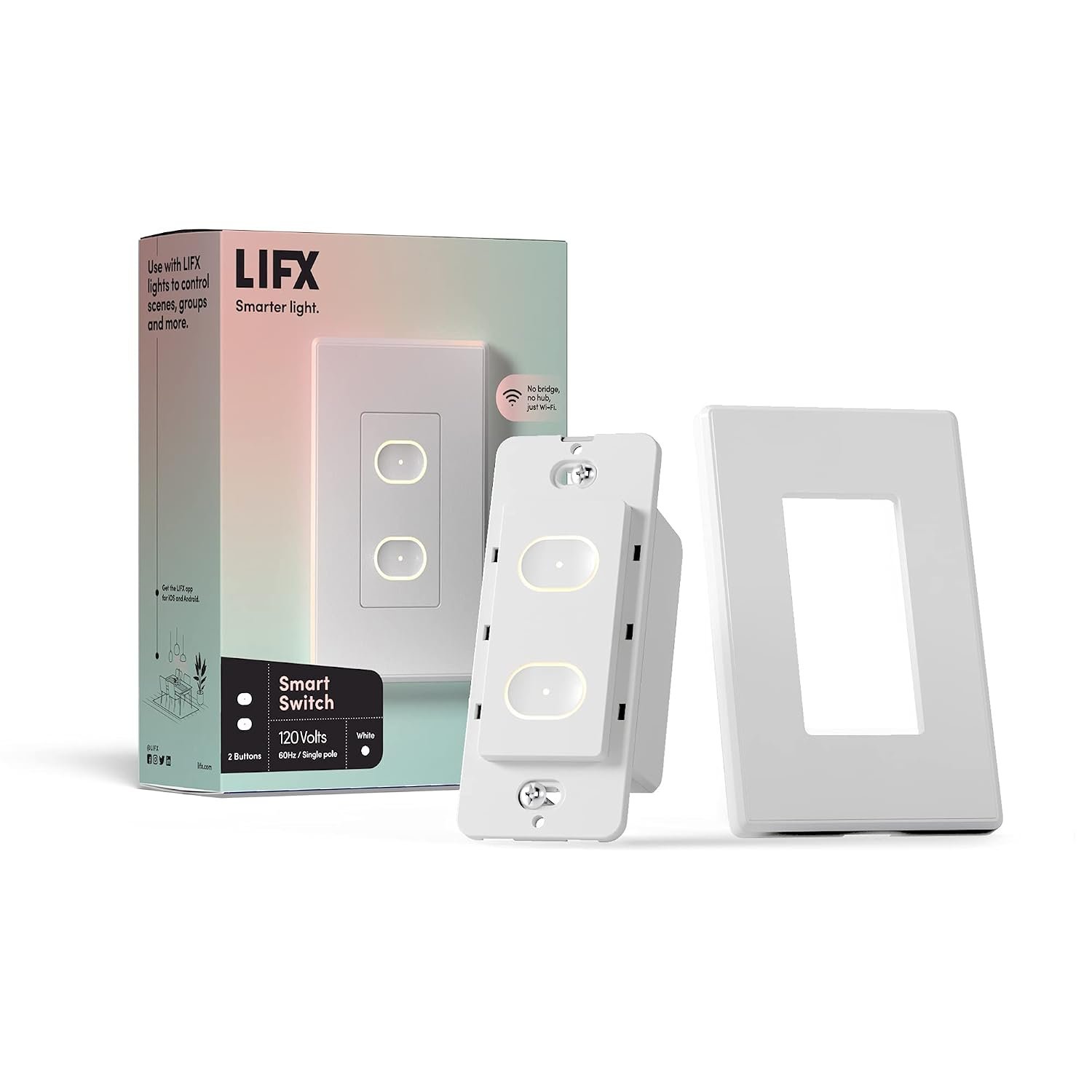 LIFX Smart Light Switch – Wi-Fi 2.4Ghz – Works with Alexa – 2-Button White | No Hub Needed, Matter Enabled, Works with Google & Apple Home, Single-Pole, Neutral Wire Required, for standard & smart bulbs