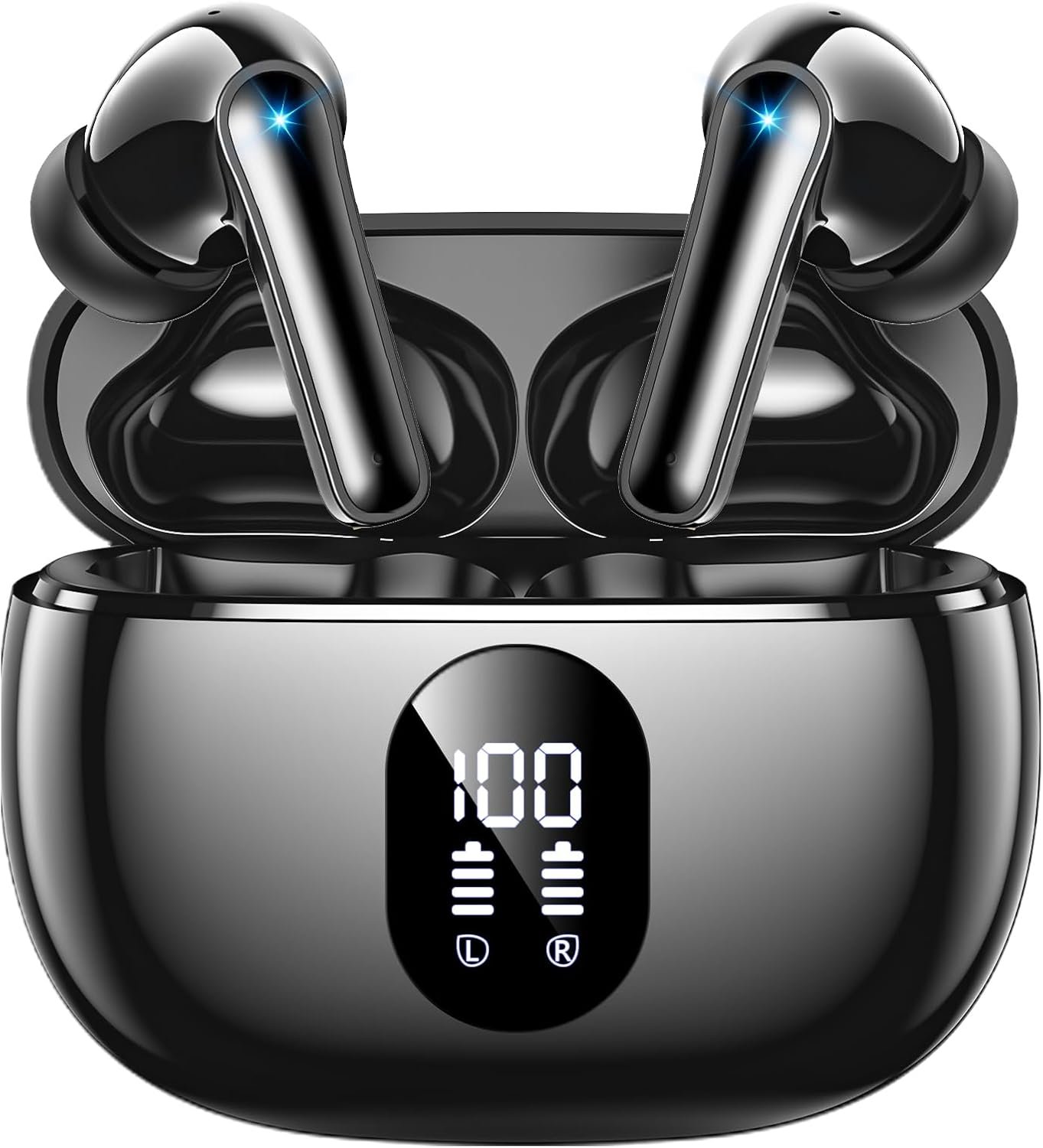 Wireless Earbuds Deep Bass Sound Ear Buds, Bluetooth 5.3 Headphones 48H Playtime, LED Display Earphones with Mic, IPX7 Waterproof Lightweight in-Ear Buds, Touch Control for iPhone TV Laptop Black