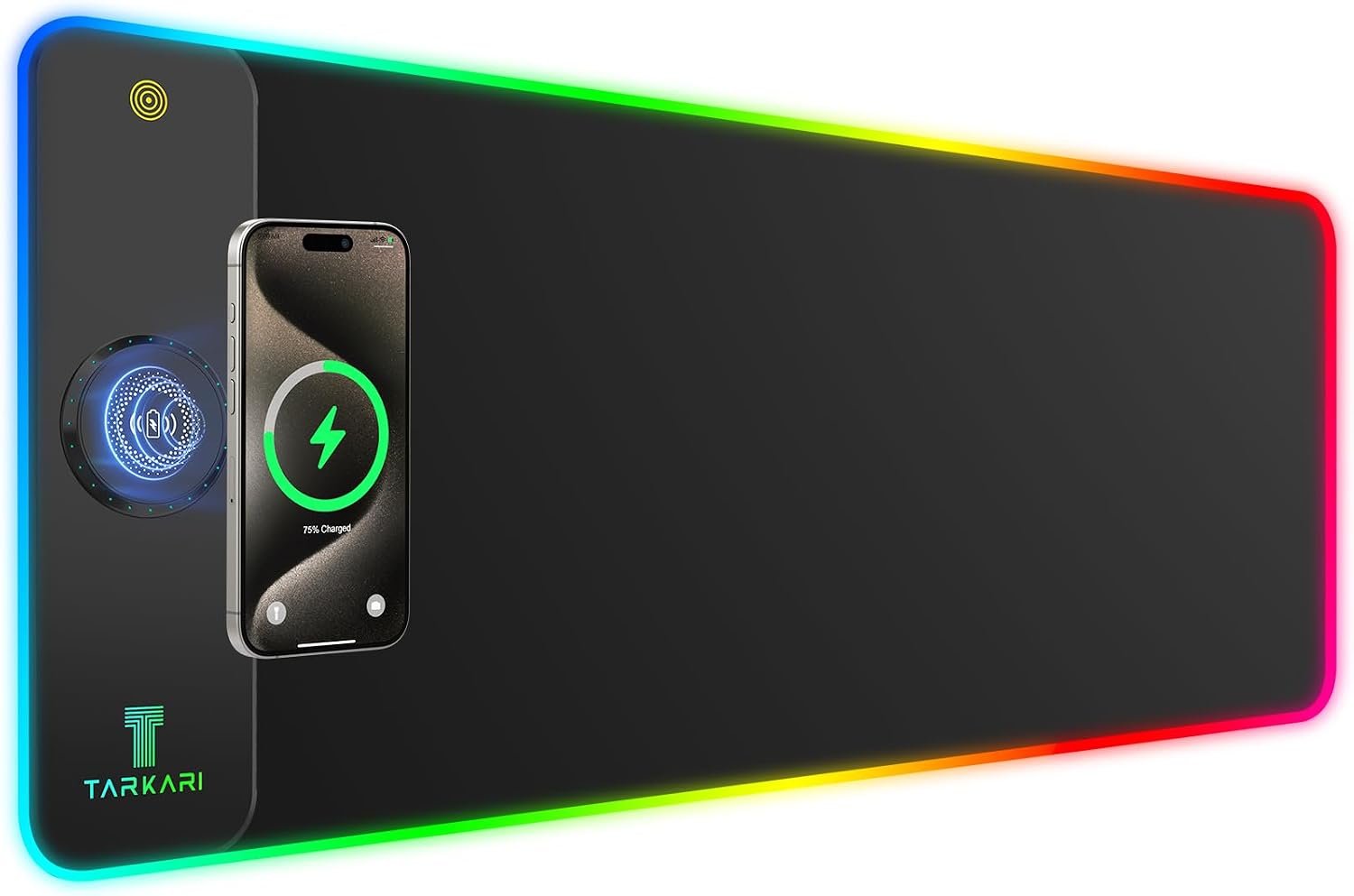 TARKARI Magnetic Wireless Charging RGB Mouse Pad, Large Gaming Desk Mat Waterproof, 31.5″x11.8″ Black Mousepad, Ultra-Smooth Surface, Non-Slip Rubber Base, Desk Pad for Keyboard Laptop