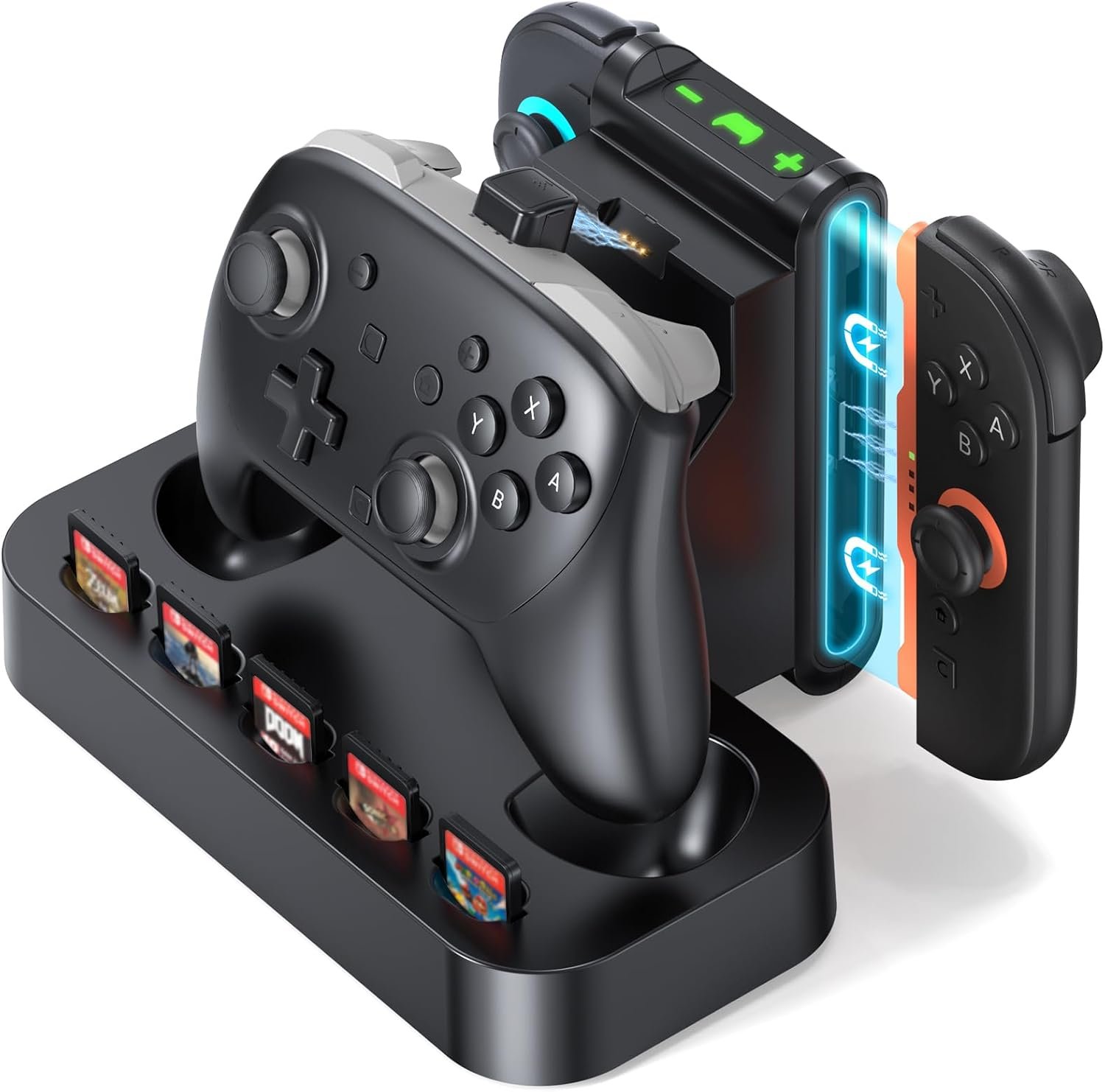 Fast Charging Station Charging Dock for Switch 2 Pro Controller & Joycon | 2 in 1 Dock,Magnetic Snap,5 Game Card Storage,Type-C Port,Non-Slip Base,LED Indicators, Durable Organizer Stand