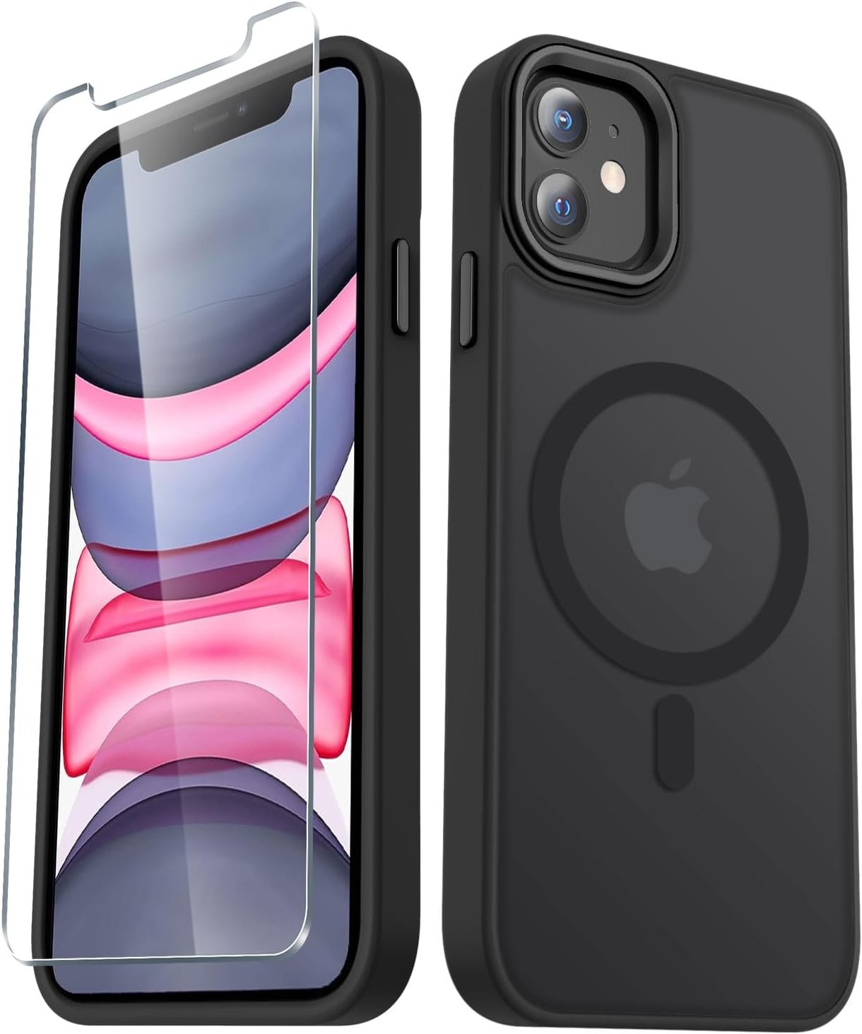 YENAPOON for iPhone 11 Case, Matte Magnetic Phone Case, Black | Fit for Magsafe, Screen Protector Included, Translucent Frosted Slim Shockproof Protective Cover