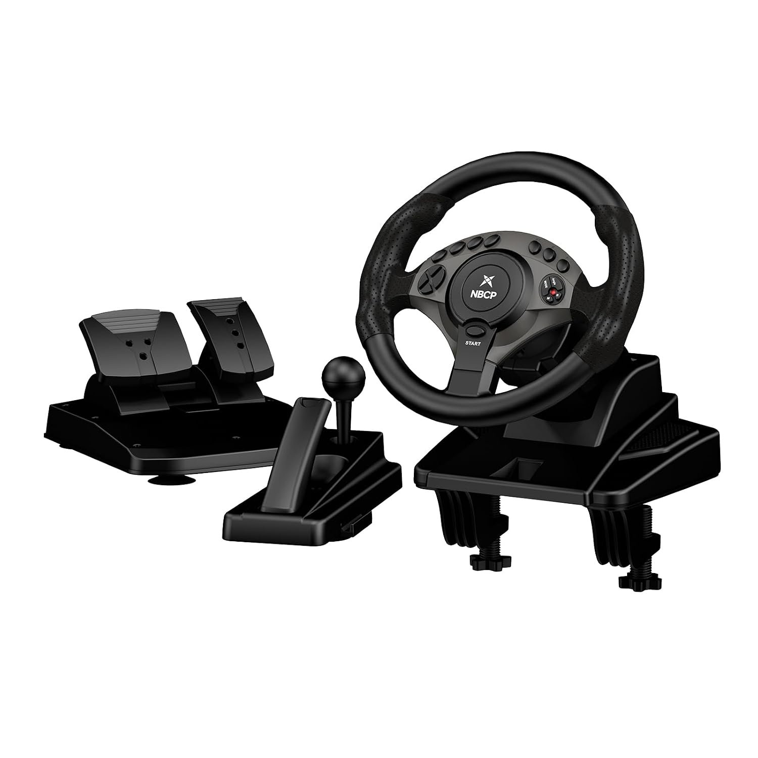 NBCP PC Racing Wheel, 900 Degree Gaming Steering Wheel with Pedals, 11″ Large Wheel for Truck Simulator & Racing Games, Height Adjustable Sim Wheel Compatible with PC, PS3 – Black