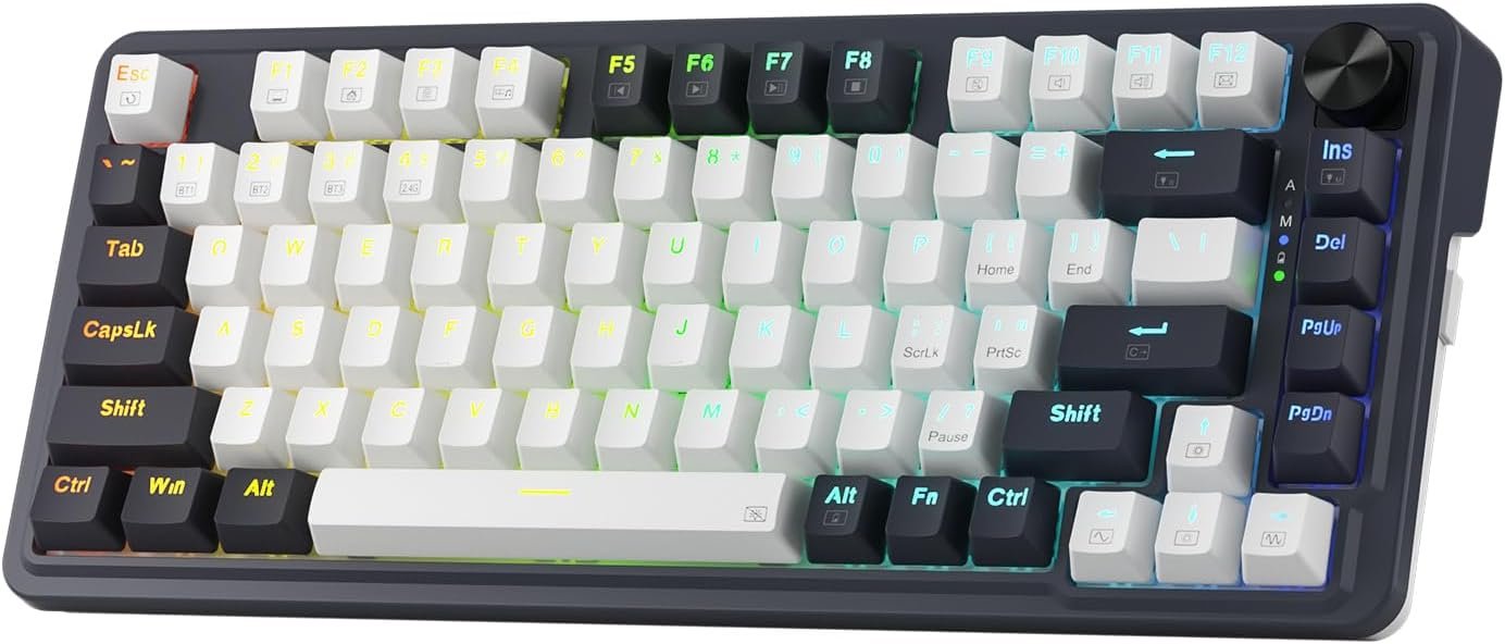 Redragon K673 PRO 75% Wireless Gasket RGB Gaming Keyboard, 3-Modes 81 Keys Compact Mechanical Keyboard Hot-Swap Socket, Dedicated Knob Control and 5-Layer Noise Dampening, Linear Red Switch