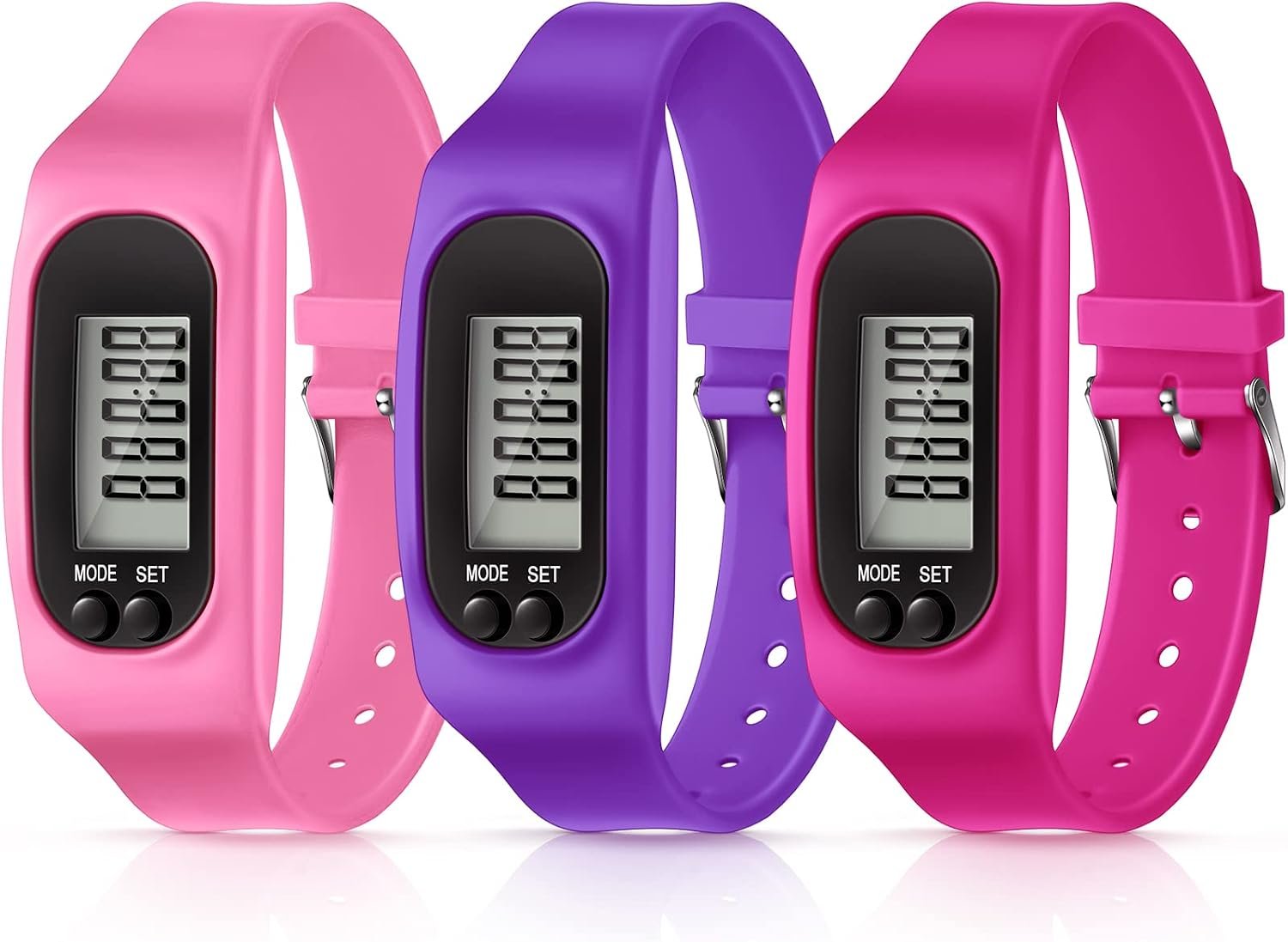 3 Pcs Walking Running Pedometer Tracker Watch | for Walking Steps and Miles, Silicone Fitness Tracker Watch, for Men Women, Step Counter Bracelet, Calorie Counter