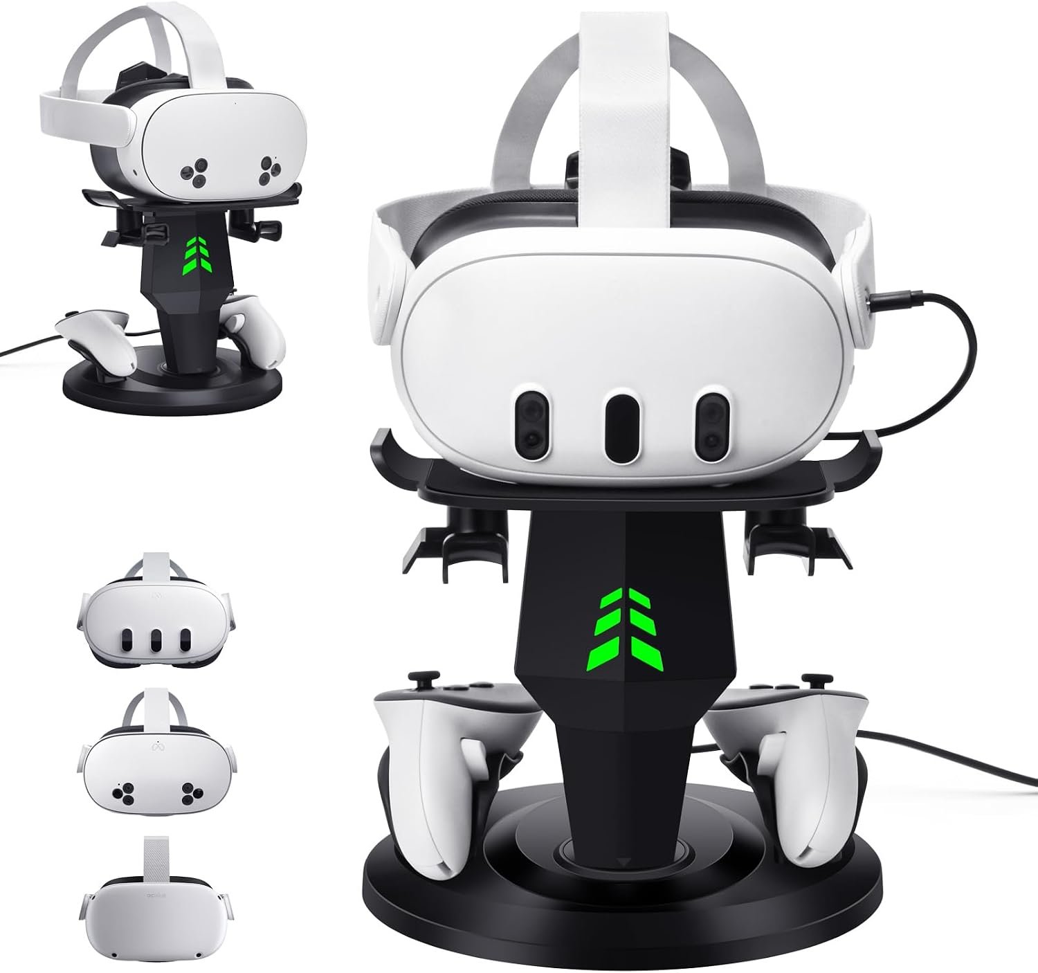 Lampelc VR Charging Stand for Meta Quest 3/Quest 3S/Quest 2, VR Headset Charging Dock with Type-C Cable, Controller Storage Stand Fits Controllers with Silicone Covers, Quest 3 Accessories