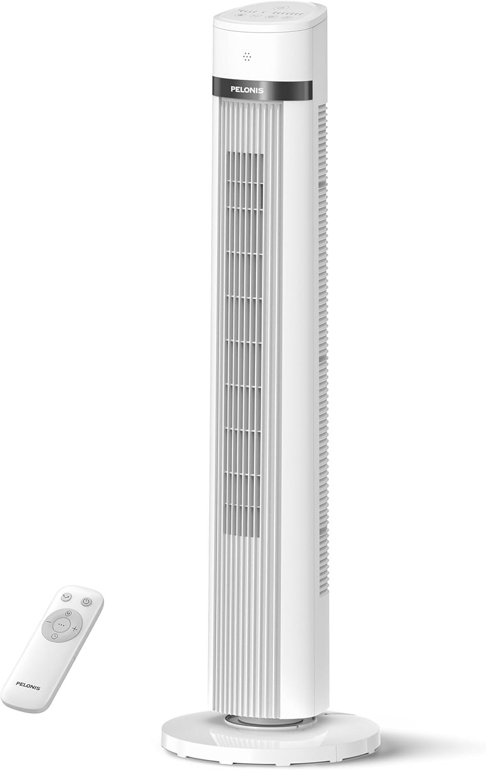PELONIS 40-inch 90° Oscillation Tower Fan with Remote for Bedroom, White | Standing Cooling Fan for Living Room, Dorm with 3 Speeds, 3 Modes, 26ft/s, 15-Hr Timer, LED Display, ECO Mode, Quiet 27dB