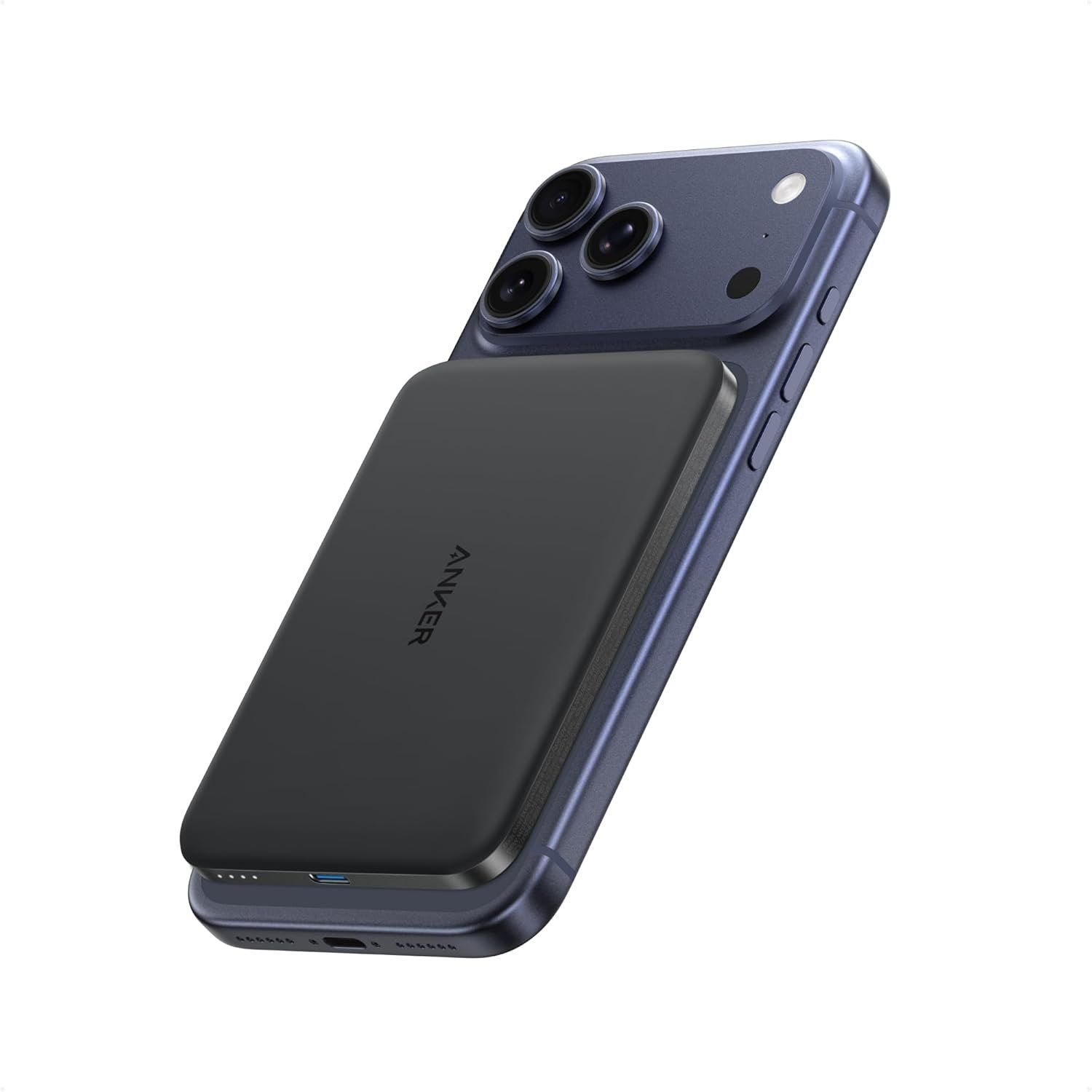 Anker Nano Magnetic Power Bank, 5,000mAh Qi2-Certified 15W Portable Charger | Ultra-Slim Wireless Battery Pack with Ergonomic Design, Compact for Travel, for iPhone 17 / 16 Series and More
