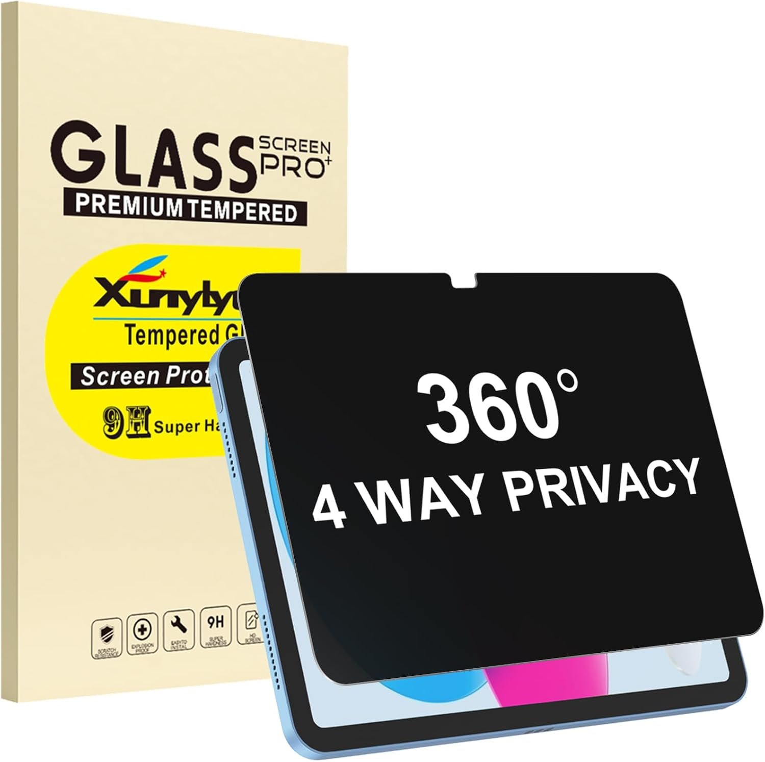 360° 4 Way Privacy Screen Protector for iPad A16 11th/ 10th Gen | (11/10.9 Inch 2025/2022 Release), 360 Degree Anti-Spy Tempered Glass Film, Case Friendly, Apple Pencil Support