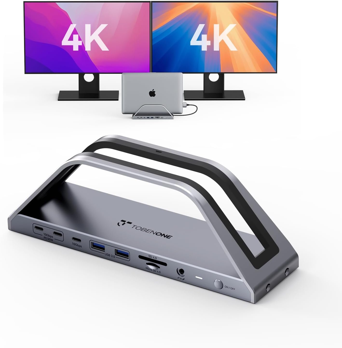 TobenONE MacBook Pro Docking Station Dual 4K Monitor, 150W Charger, 7 USB | Plug and Play, Laptop Docking Station Stand for MacBook M1-M5 Pro/Max, 10Gbps/PD 30W, 2.5G Ethernet, for Home, Office, Studio