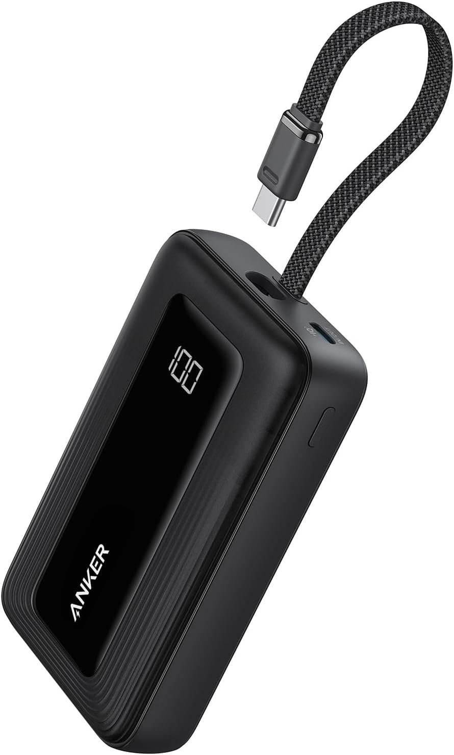 Anker Power Bank,10,000mAh 30W with USB-C Travel Essential Portable Charger | 30W Portable Charger with USB-C Input and Output for iPhone 17 / 16, Galaxy, and More (Black)