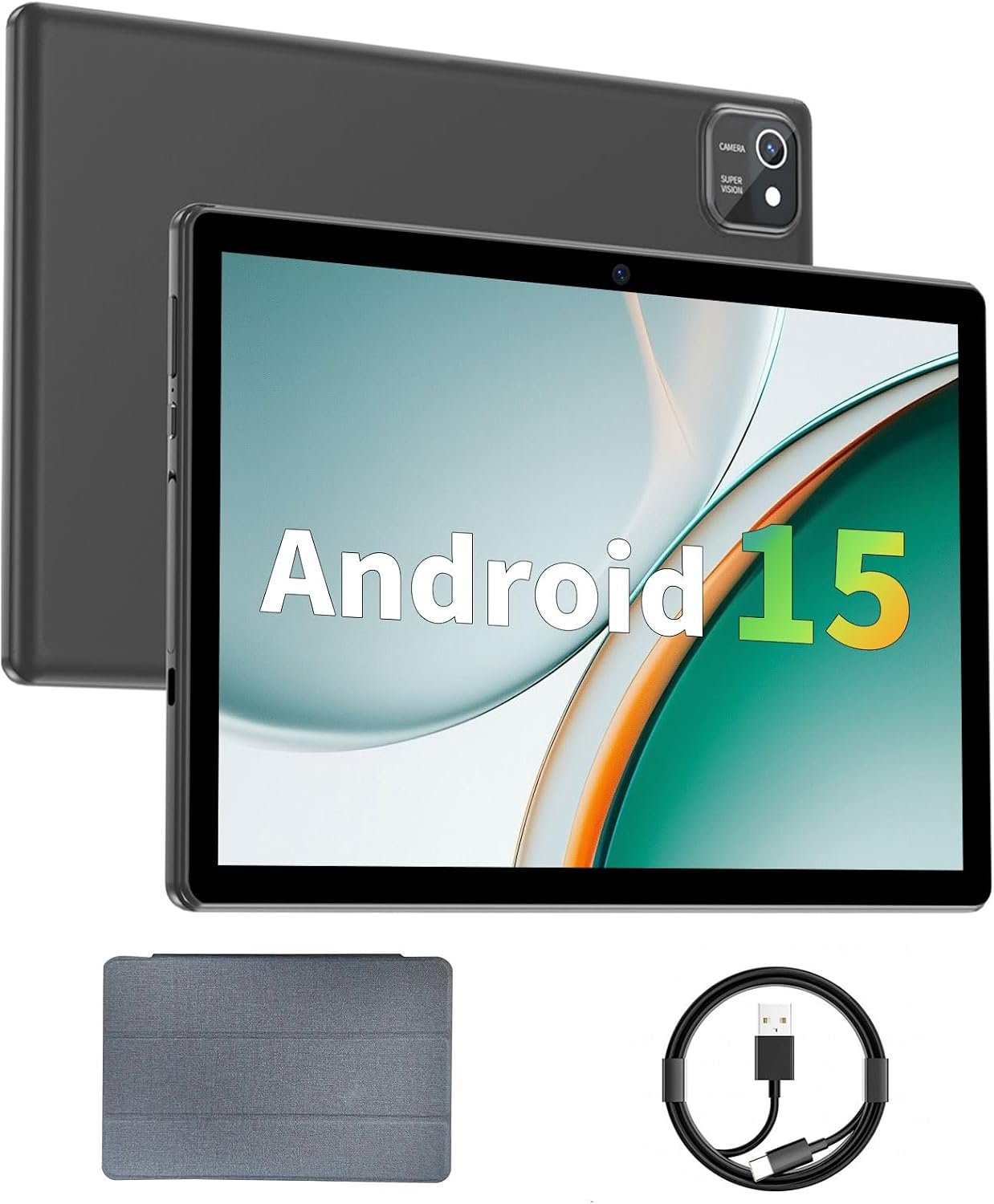 aiprotablet Tablet 10 inch Android 15 Tablets, 12GB RAM 64GB ROM 1TB Expand, Quad-Core Processor, 1280×800 LCD Touch Screen, WiFi 5, Dual Camera, BT5.0, 6000mAh Battery (Black)