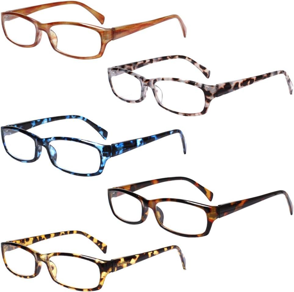 Henotin 5-Pack Reading Glasses Blue Light Blocking Anti Eyestrain Computer Reading Glasses for Women and Men Readers (5 Pack Mix Color, 2.00, Diopters)