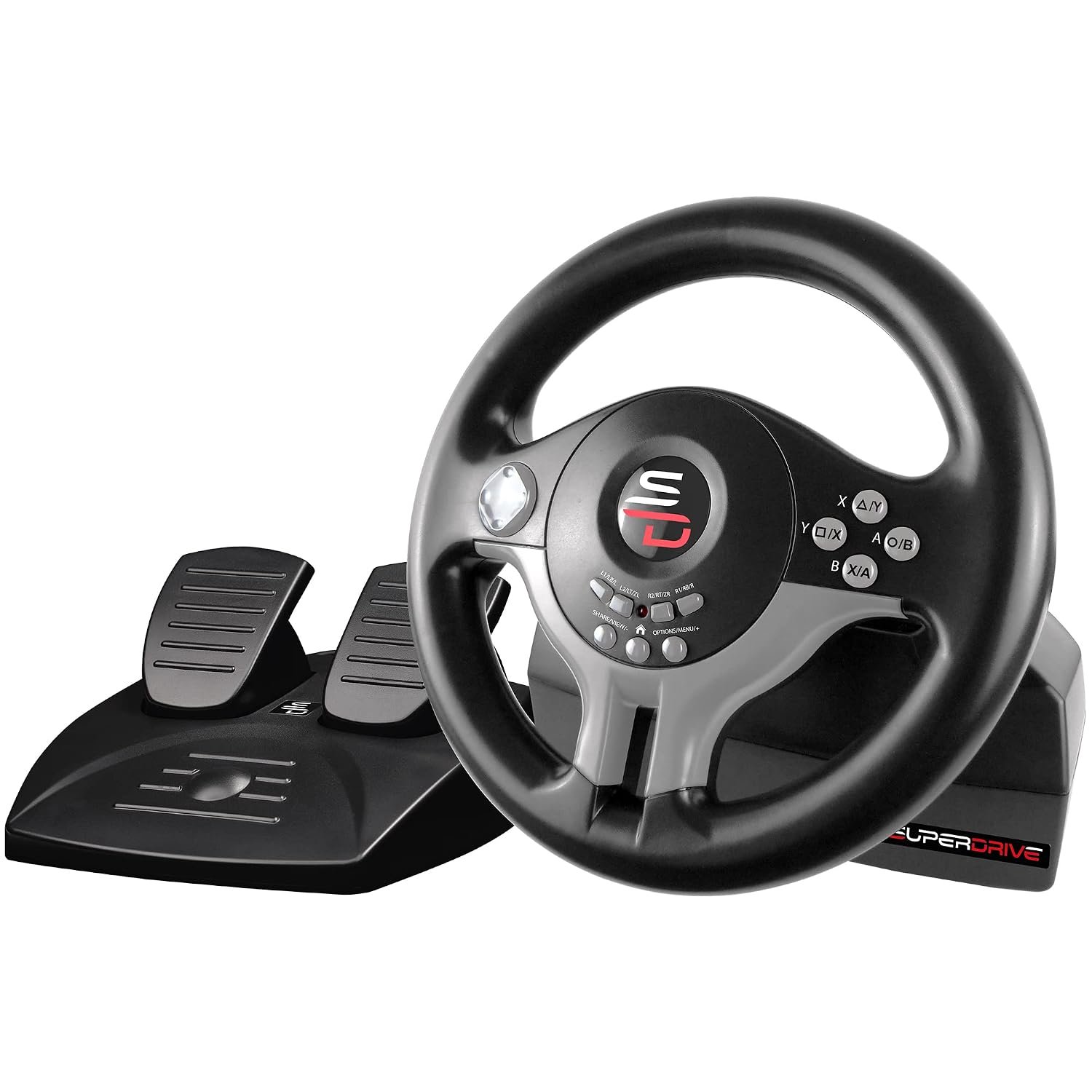 SUBSONIC – Superdrive SV250 Racing Wheel Switch 2/Switch PS4 PC Xbox Series | Steering Wheel with Pedals and Paddles – Vibration – 3 Sensitivity Modes – Diameter 22 cm, Rotation 180°