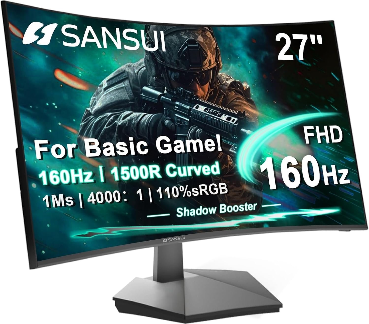 SANSUI 27 Inch Curved Gaming Monitor, 160Hz 144Hz FHD 1080P, 1500R Curved | PC Computer Monitor, FPS/RTS, 1Ms MPRT| FreeSync | HDR |4000:1, 110% sRGB,Low Blue Light|HDMI DP Ports for Gaming, Work