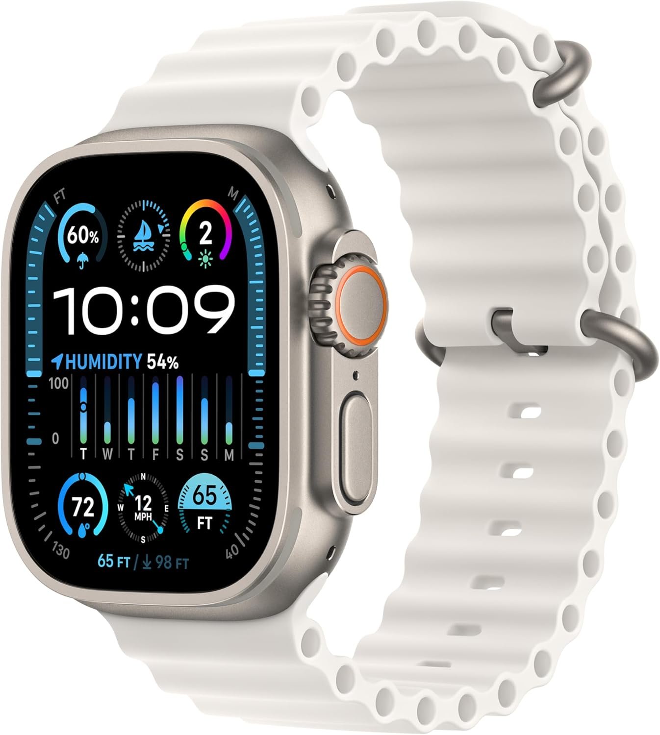Apple Watch Ultra 2 [GPS + Cellular, 49mm] – Titanium Case With White Ocean Band, One Size (Renewed)