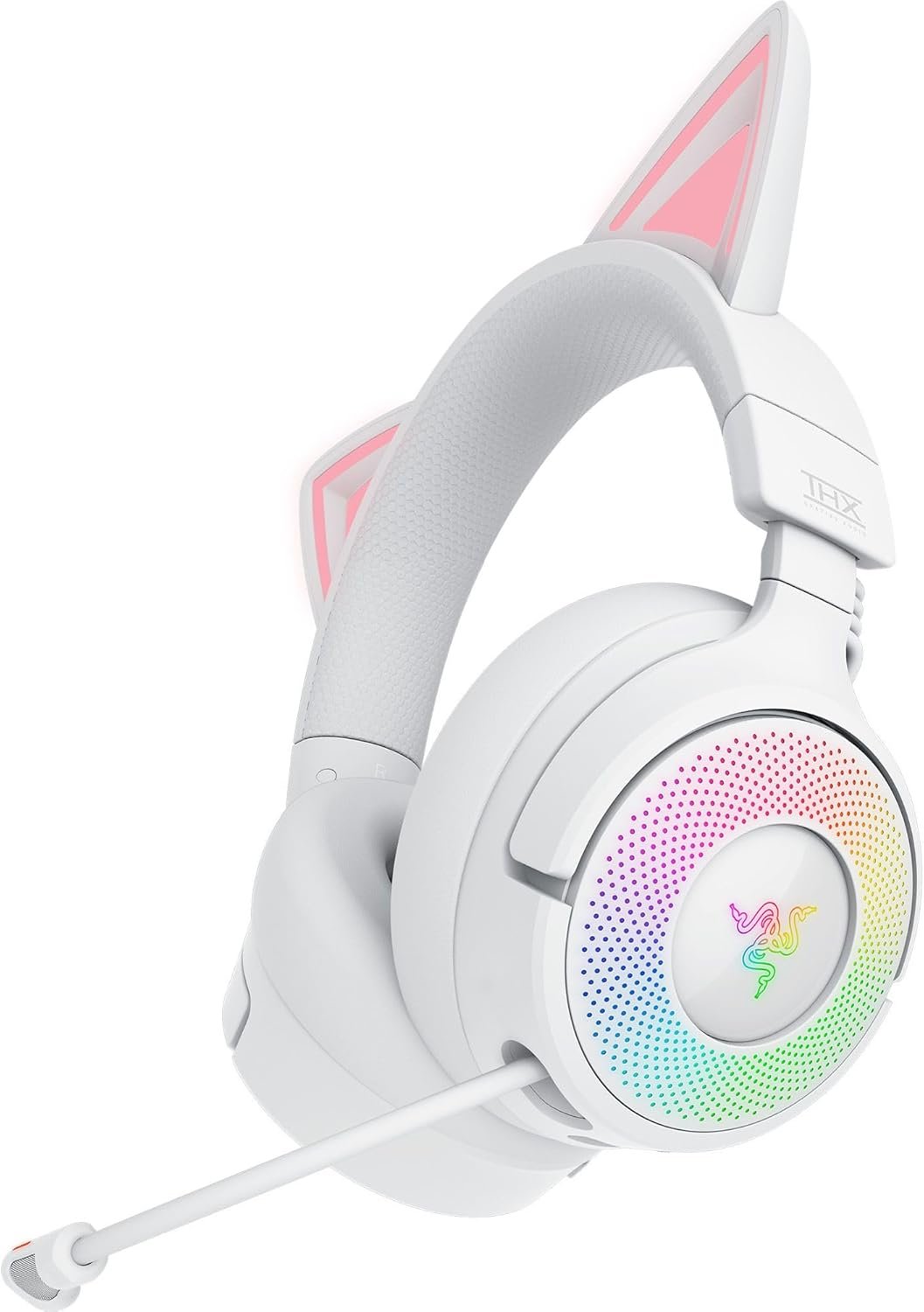 Razer Kraken Kitty V3 Pro Wireless RGB Gaming Headset, White | Chroma RGB Kitty Ears, 2.4 GHz, Bluetooth 5.3, USB A, Super Wideband Mic, 40mm Drivers, THX Spatial Audio, 70 Hr Battery