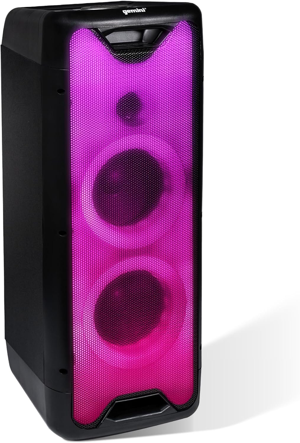 Gemini Portable Party Speaker, LED Lights, Mic in, 16-Hr Play (GLS-550) | Portable party speaker, dual 6.5″ – LED light show, mic & guitar in – 16 hr battery – TWS pairing