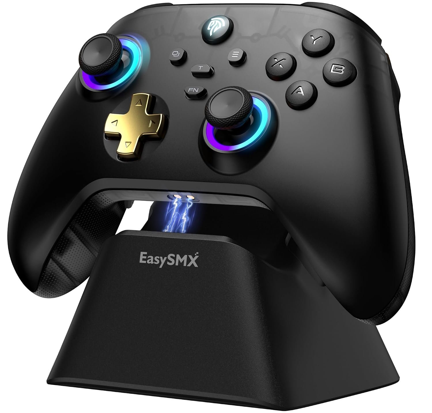 EasySMX D05 Wireless PC Controller with Charging Dock,Black | Hall Joystick, RGB, 1000Hz Polling Rate, Custom Back Buttons,2.4G&Bluetooth & Wired,for PC, Android, Switch and iOS.