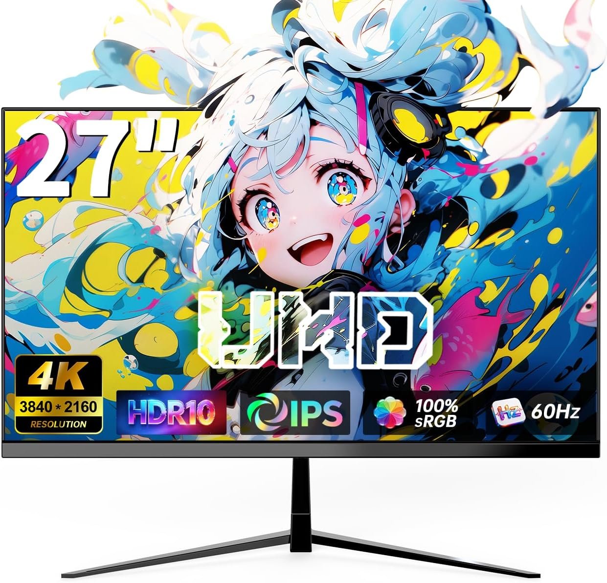 27 Inch 4K UHD Computer Monitor, IPS Ultra HD 60Hz 3840×2160 PC Monitor with HDR10, 100% sRGB, AMD FreeSync, HDMI 2.0 & DP1.4, VESA100*100mm, 178° Wide Viewing Angle