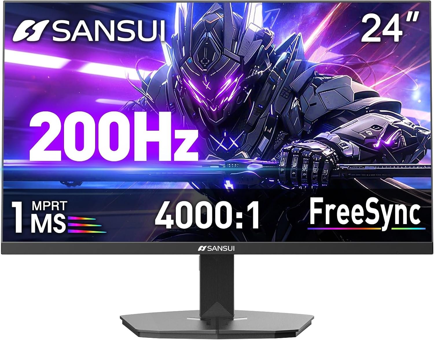 SANSUI 24″ 1ms 200Hz Gaming Monitor, 24 Inch PC Monitor FHD 1080P Computer Screen, FreeSync, 4000:1 Contrast, 110% sRGB, HDMI & DP Ports, VESA Mount, for Gaming, Work, Business