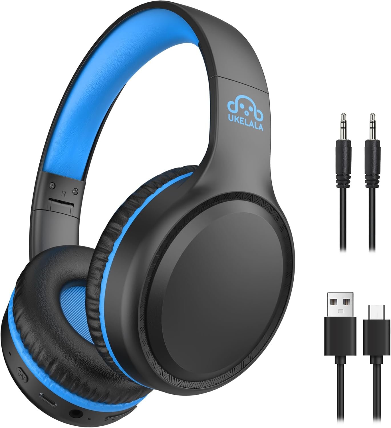 UKELALA U2B Active Noise Canceling Wired & Wireless Bluetooth 6.0 Headphones with Microphone, Foldable Lightweight Head Phones with Volume Control‌ for Kids Adult School Black Blue