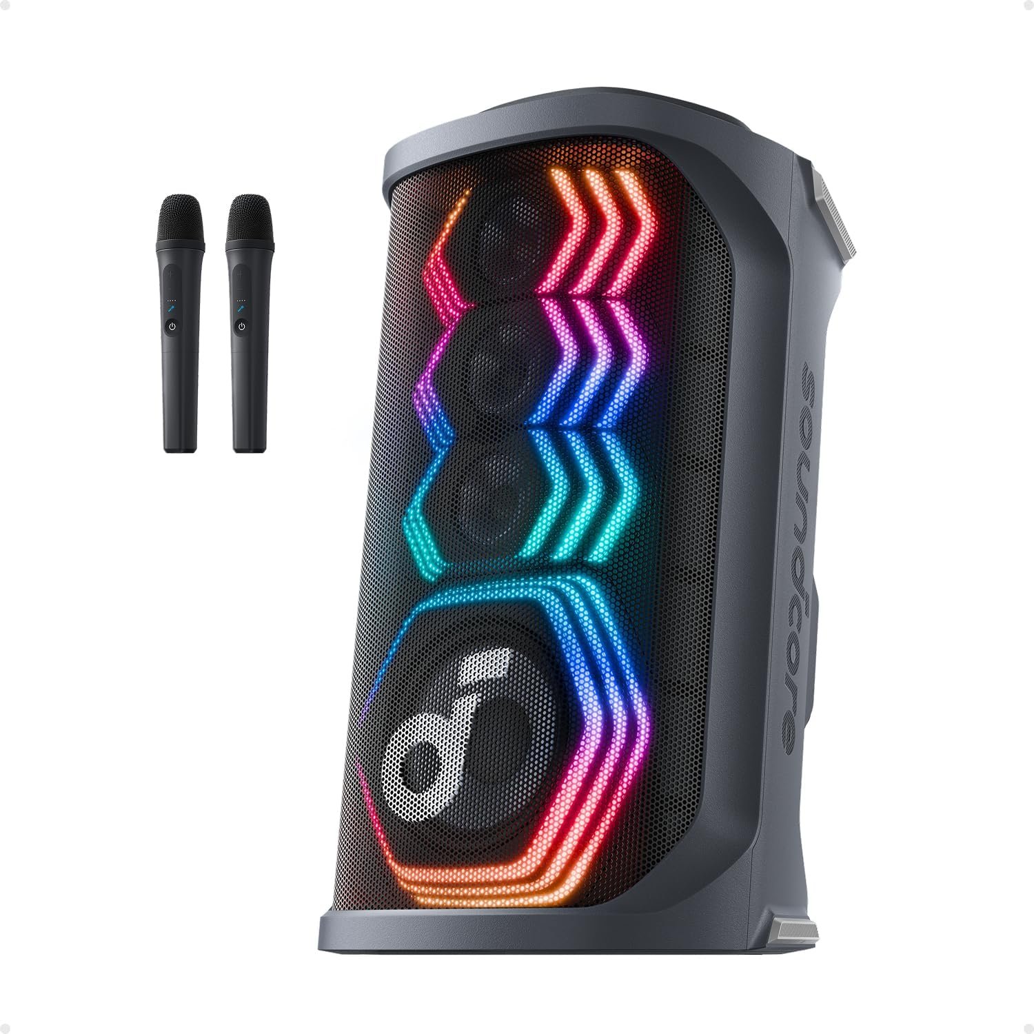 Soundcore Rave 3S AI Party Speaker by Anker, AI Vocal Removal, 200W Sound | 2 Wireless Microphones Included, Reverb, Light Show, 12H Playtime, Portable Bluetooth PA System for Home, Party, or Backyard