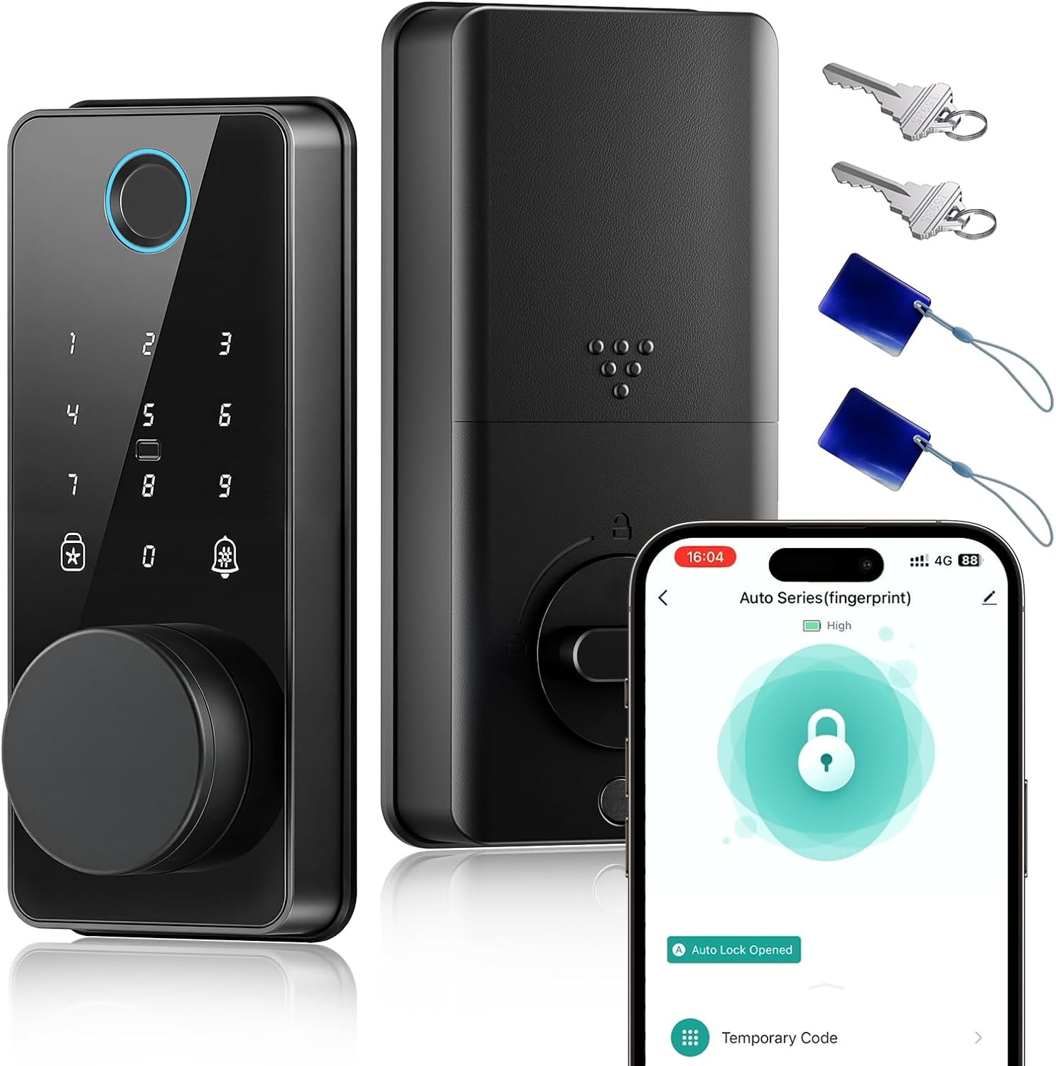 Keyless Entry Door Lock, Biquole Smart Lock with App, Fingerprint Door Lock | Electronic Keypad Deadbolt, Auto & One Touch Lock | Digital Smart Door Lock with Keypad | Easy Install | IP54