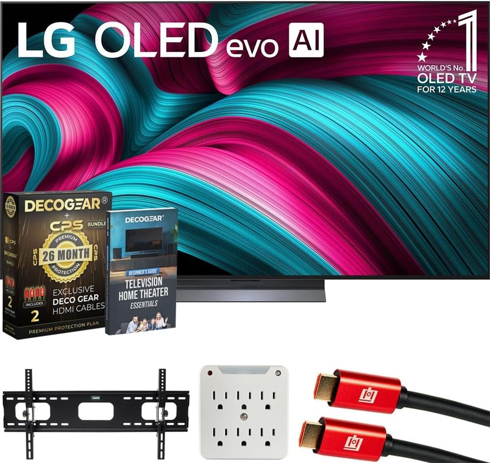 LG OLED65C5PUA 65″ C5 OLED evo 4K UHD webOS TV 2025 Bundle with CPS Exclusive 26 Month Protection, 2X HDMI Cable, Wall Mount, Surge Adapter & Deco Gear Complete Home Theater Beginner’s Guidebook